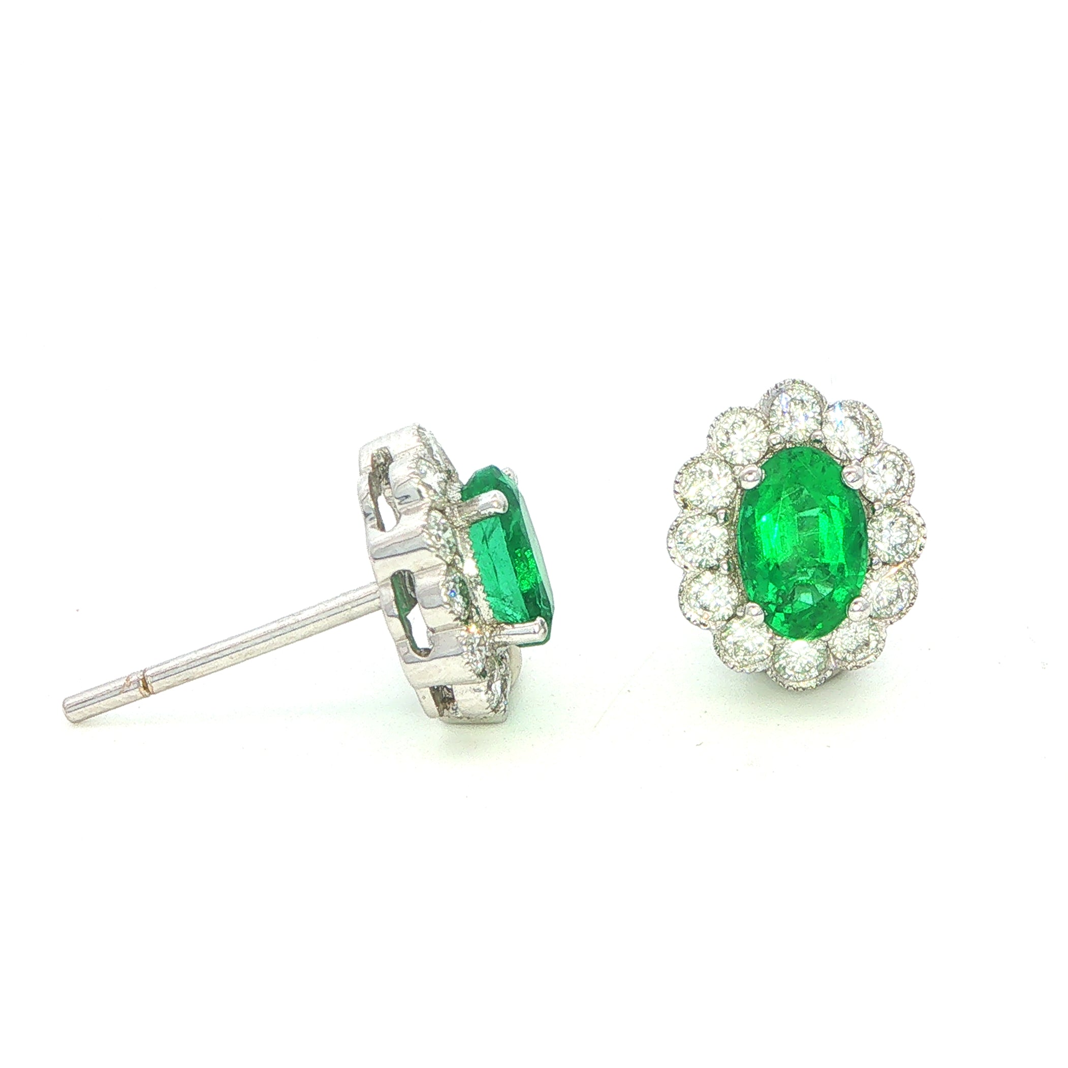 18 White Gold Diamond and Emerald Stud Earrings
