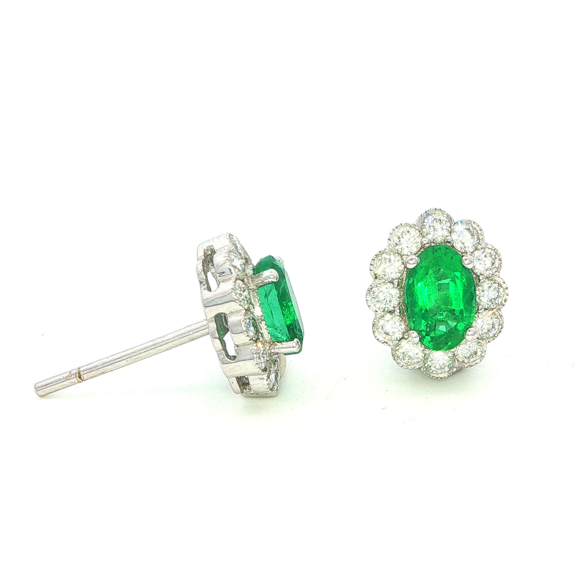 18 White Gold Diamond and Emerald Stud Earrings
