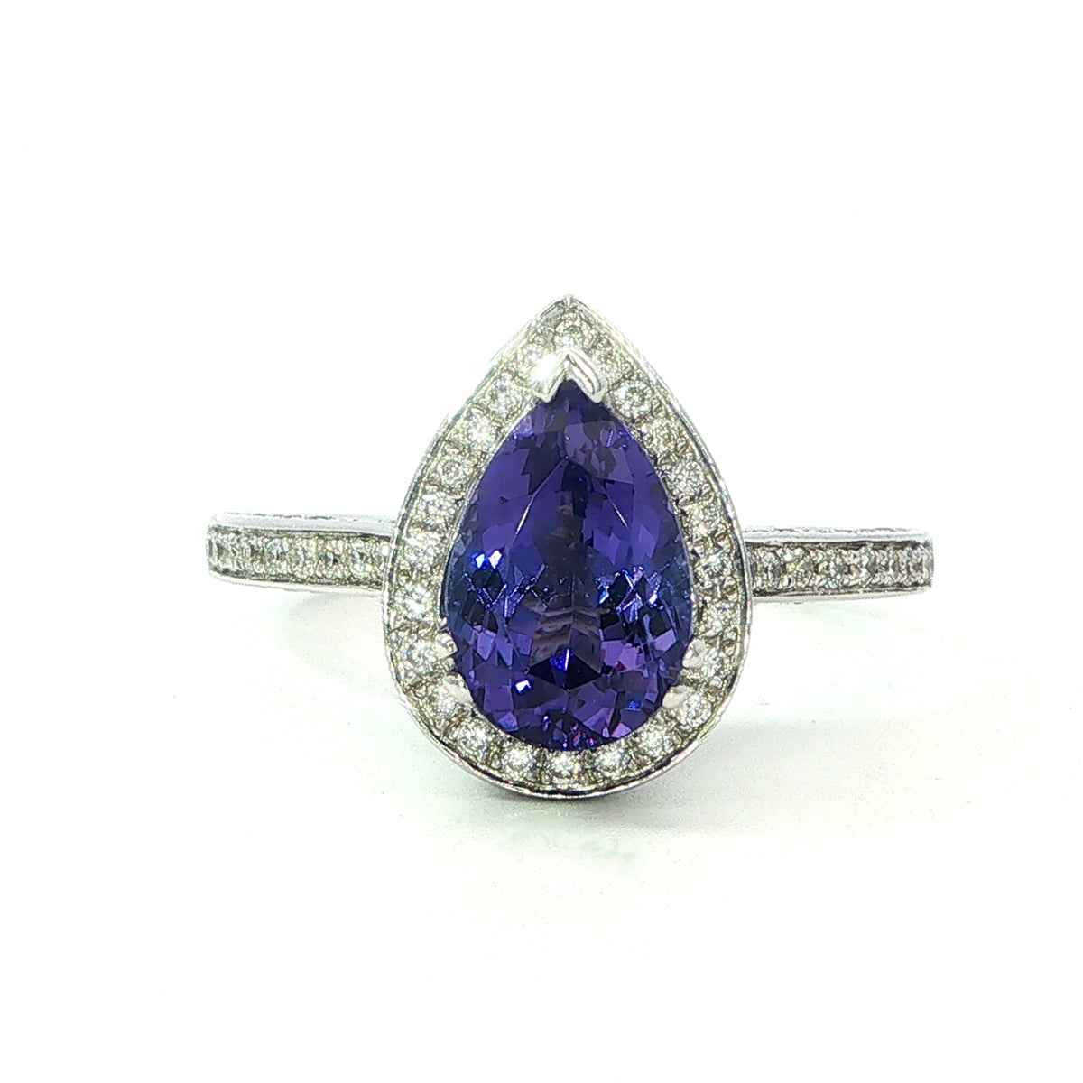 A 18 Carat White Gold and Tanzanite Pear Shaped Ring