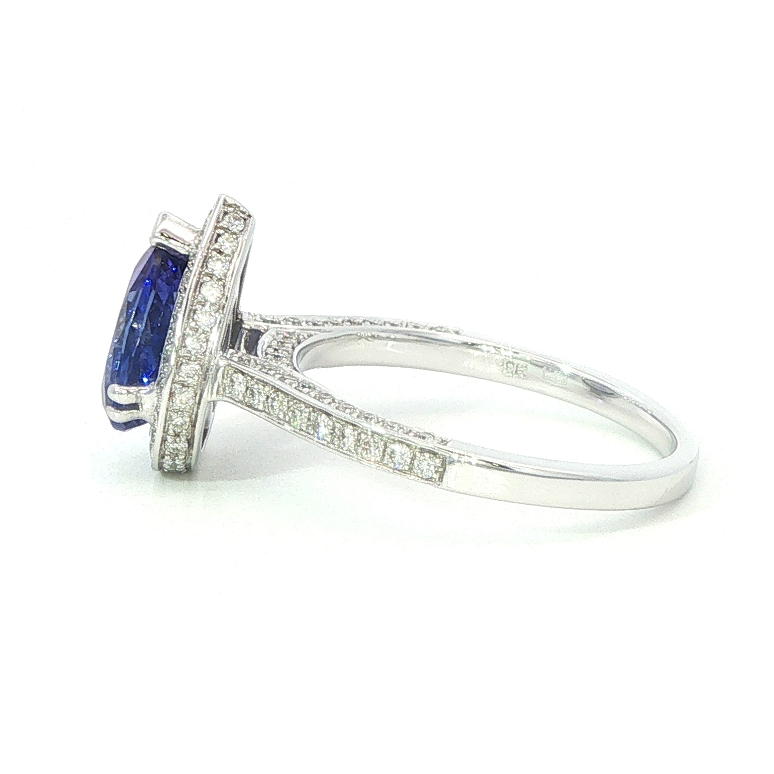 A 18 Carat White Gold and Tanzanite Pear Shaped Ring