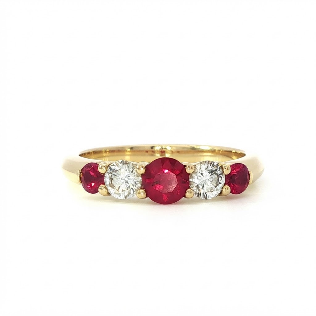 An 18 Carat Yellow Gold Five Stone Ruby and Diamond Ring
