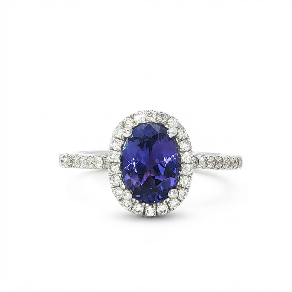 18 Carat White Gold Tanzanite and Diamond Ring