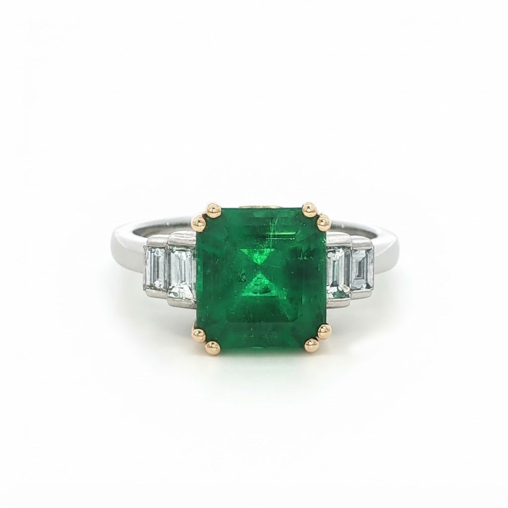 An Art Deco Style 2.80ct Emerald and Diamond Ring