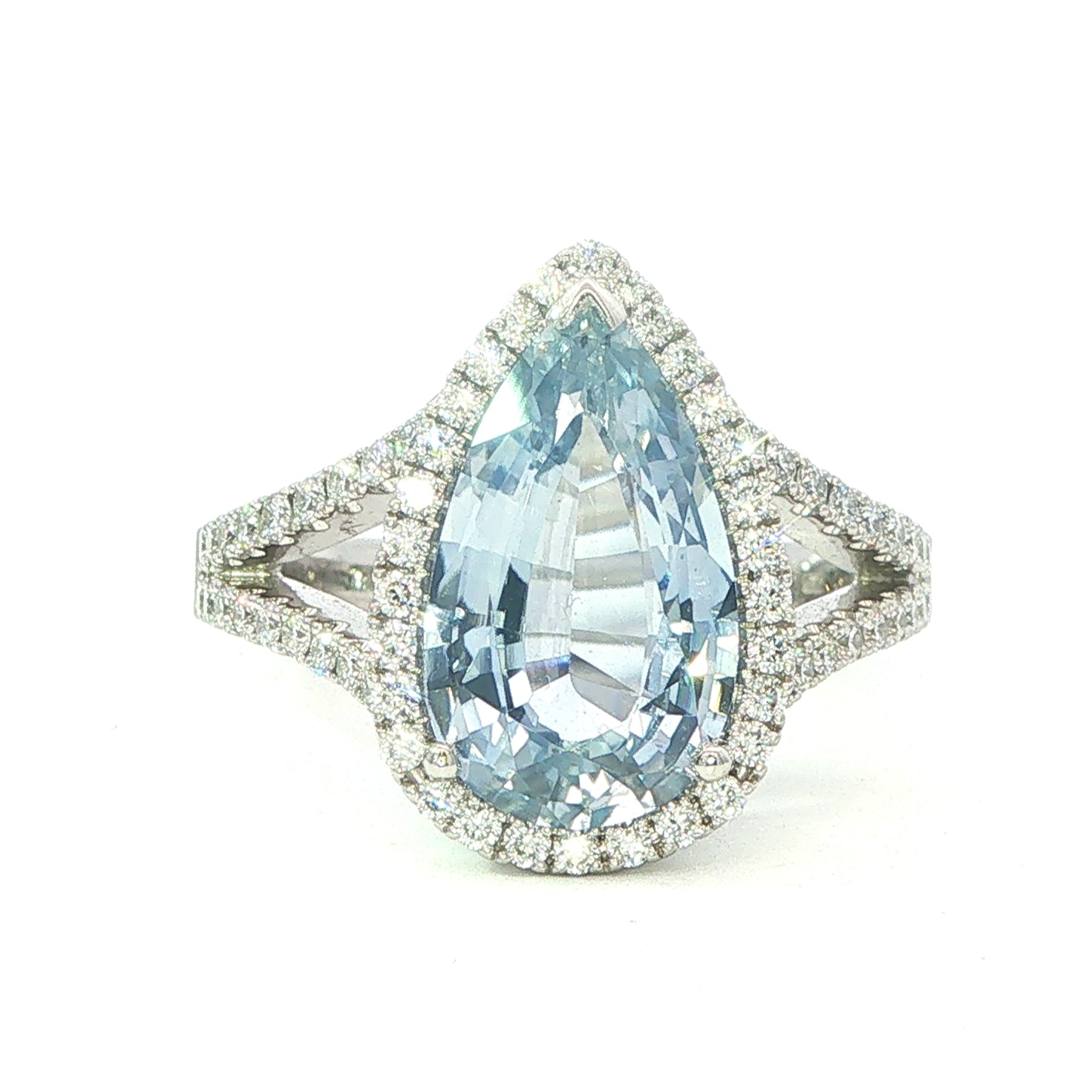 A Platinum  Sapphire and Diamond Pear Shape Ring