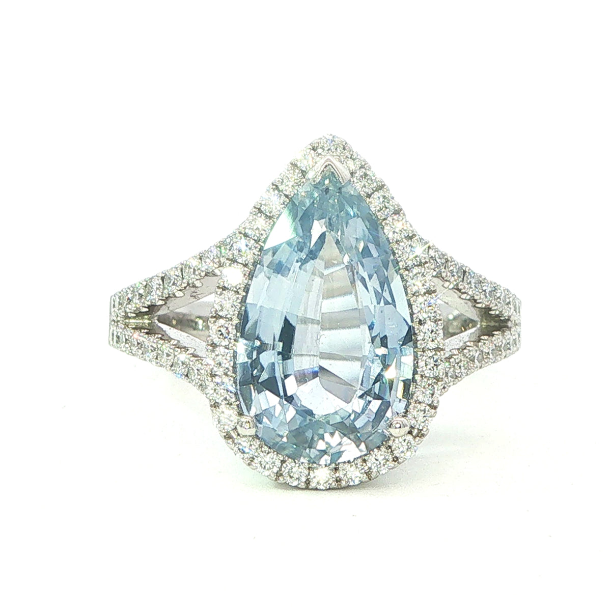 A Platinum  Sapphire and Diamond Pear Shape Ring
