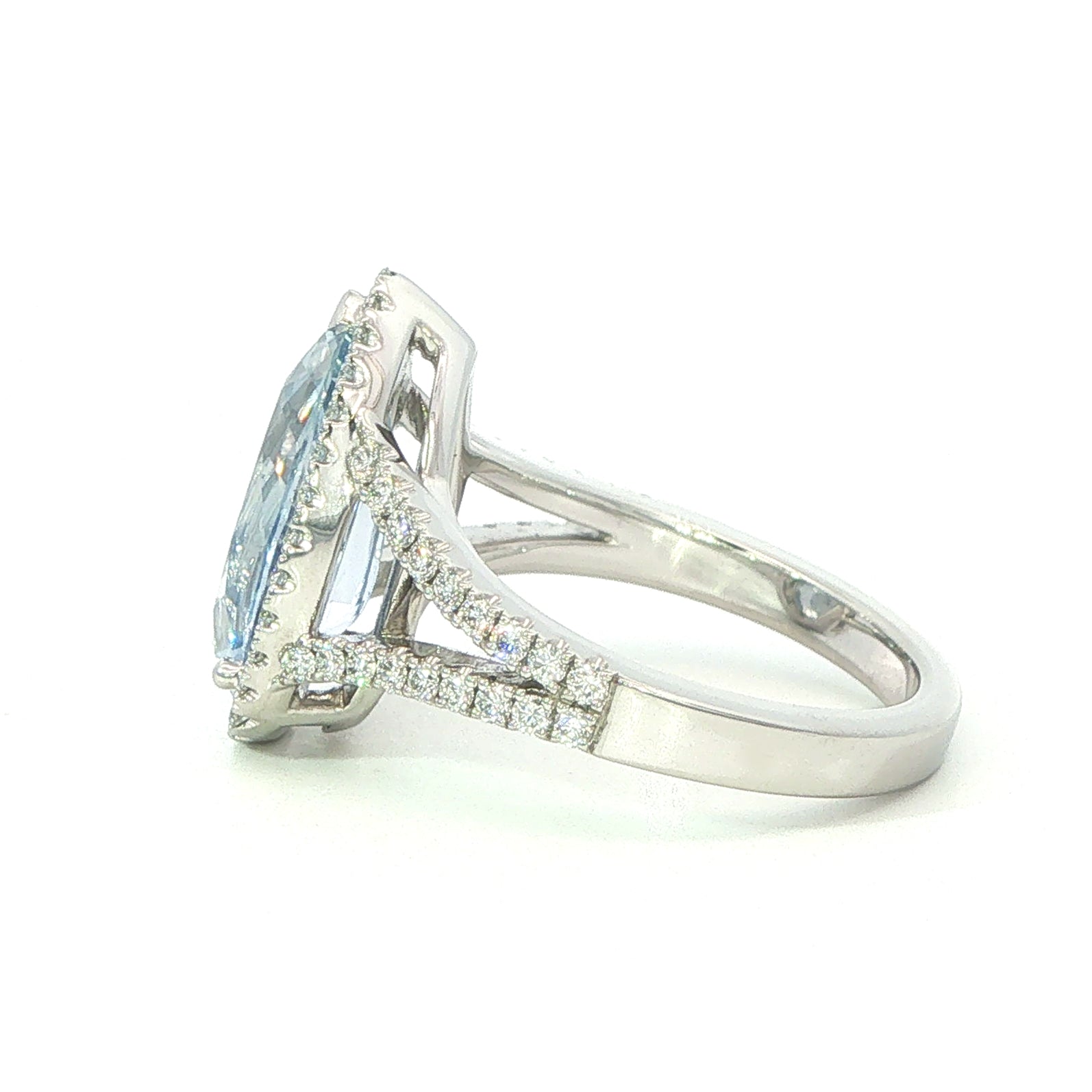 A Platinum  Sapphire and Diamond Pear Shape Ring