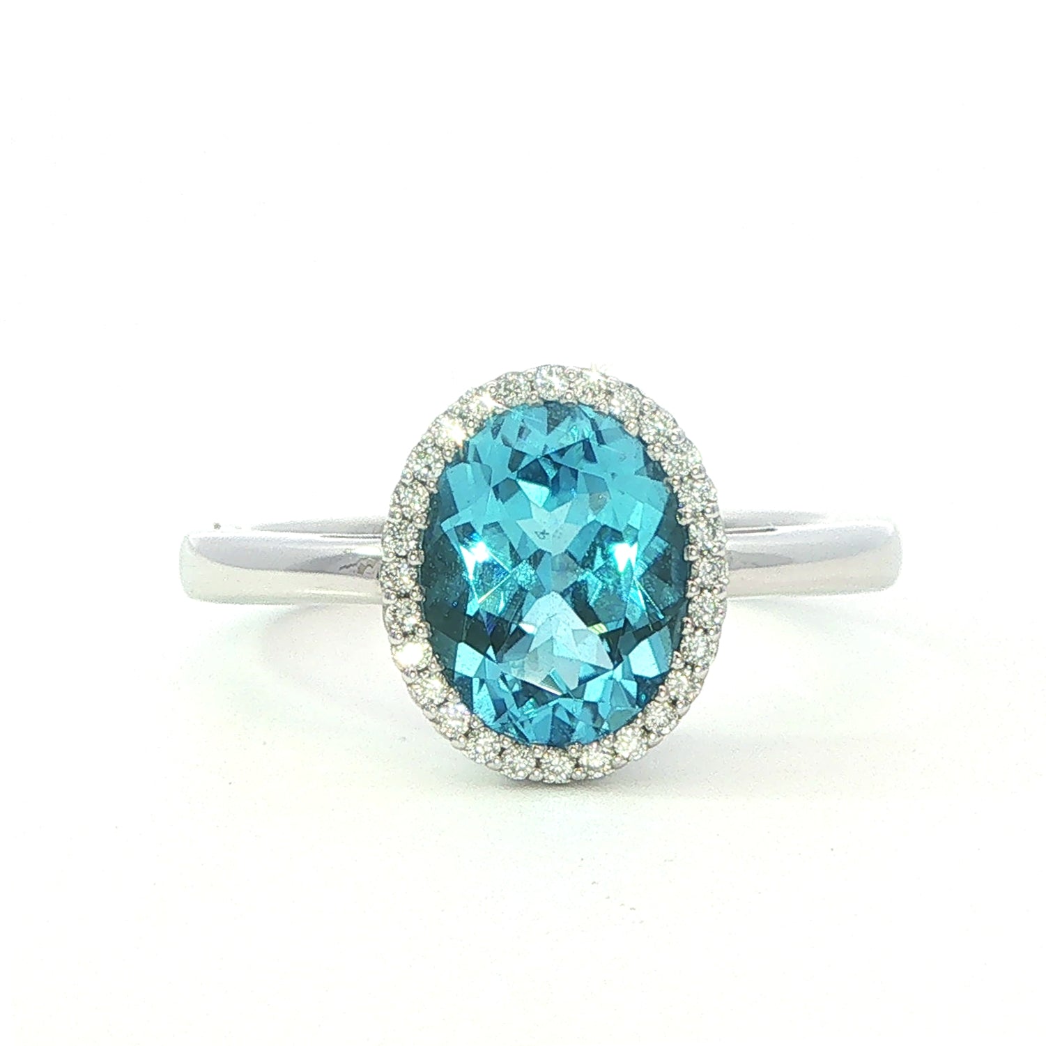Blue Topaz and Diamond Ring in 18 Carat White Gold