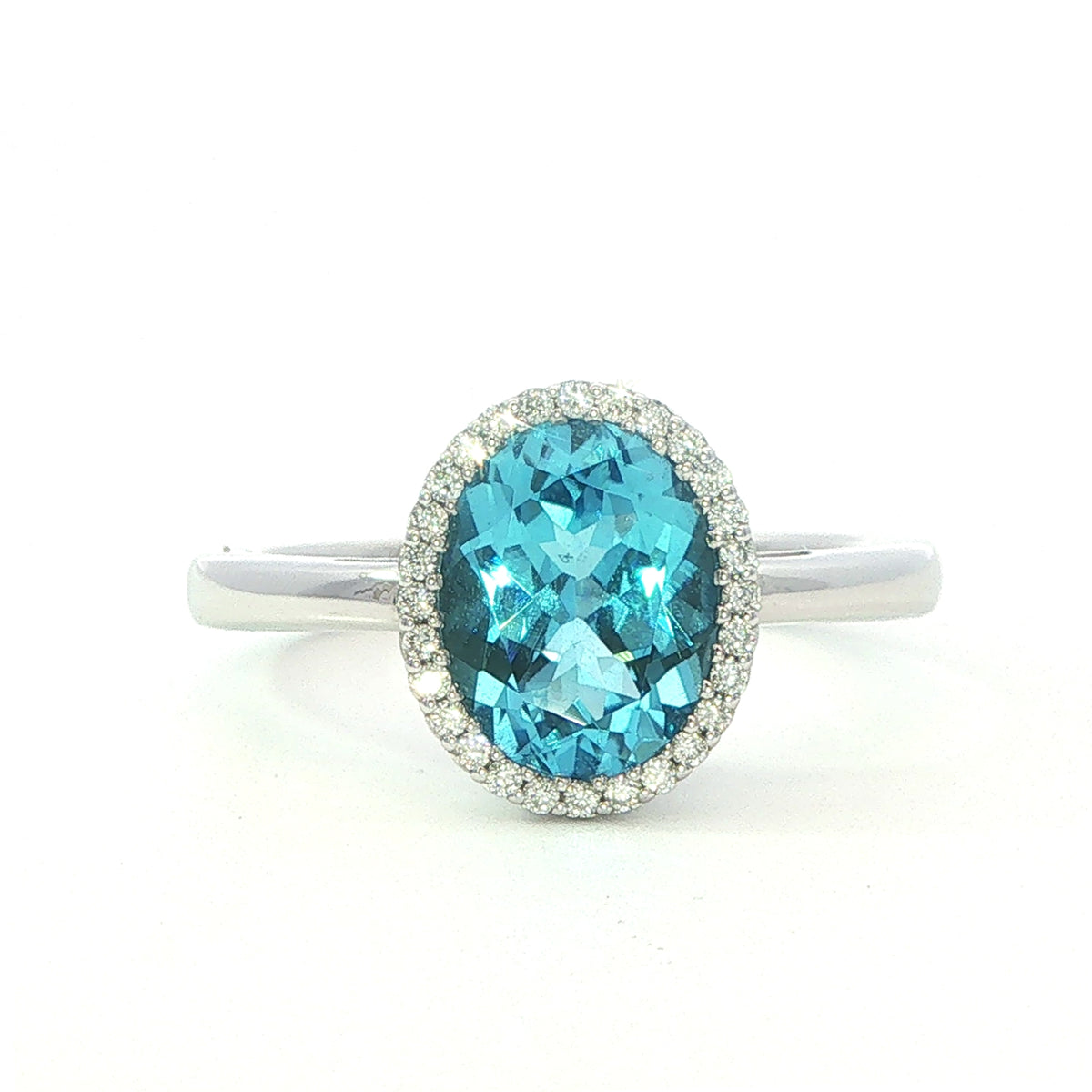 Blue Topaz and Diamond Ring in 18 Carat White Gold
