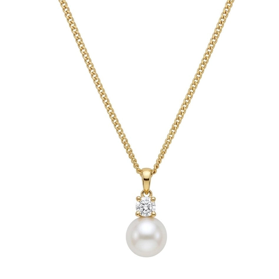 9 Carat Yellow Gold Pearl and Diamond Pendant