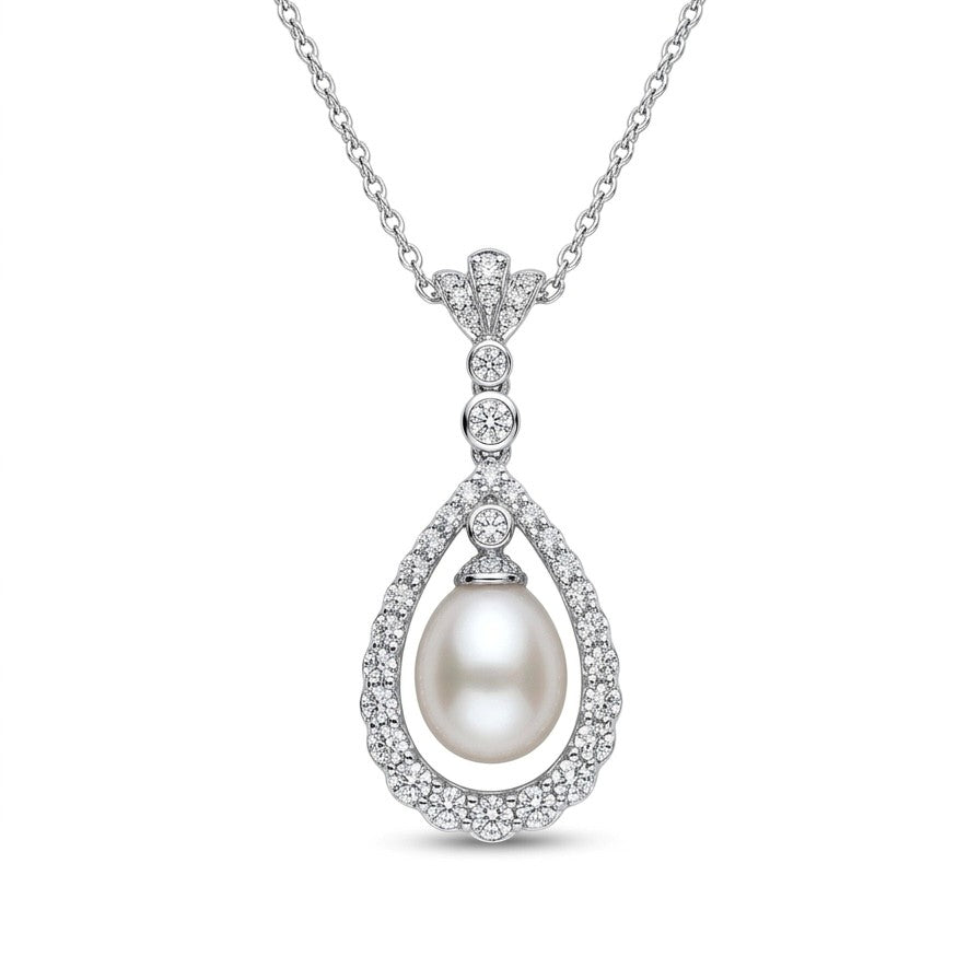 18 Carat White Gold Pearl and Diamond Necklace