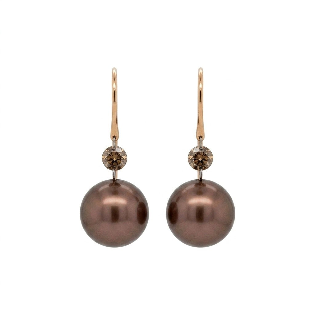 19 Carat Rose Gold Tahitian Pearl and Diamond Drop Earrings
