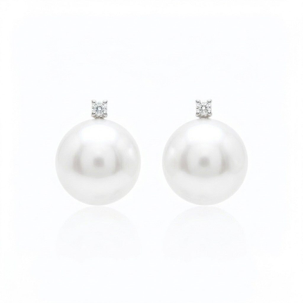 9 Carat White Gold Fresh Water Pearl Diamond Top Studs