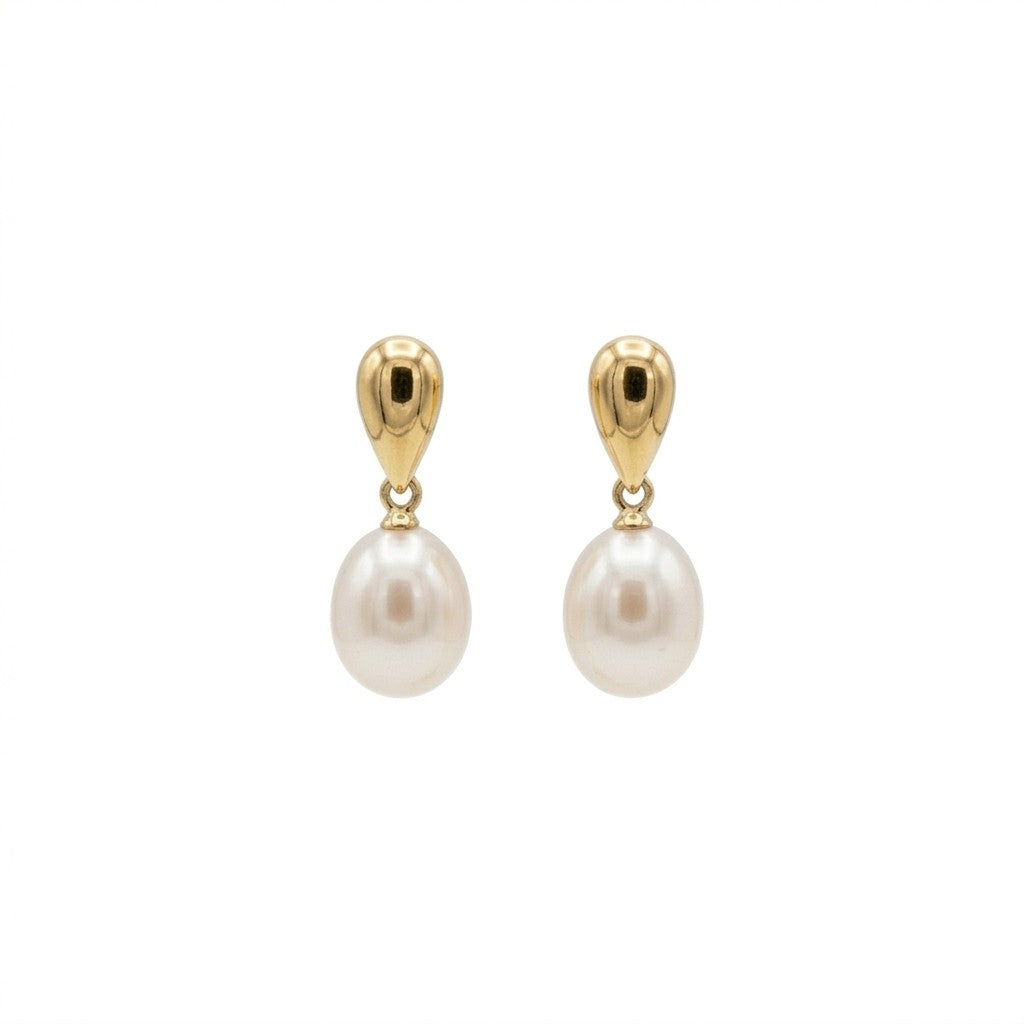 9 Carat Yellow Gold & Pink Fresh Water Pearl Drop Studs