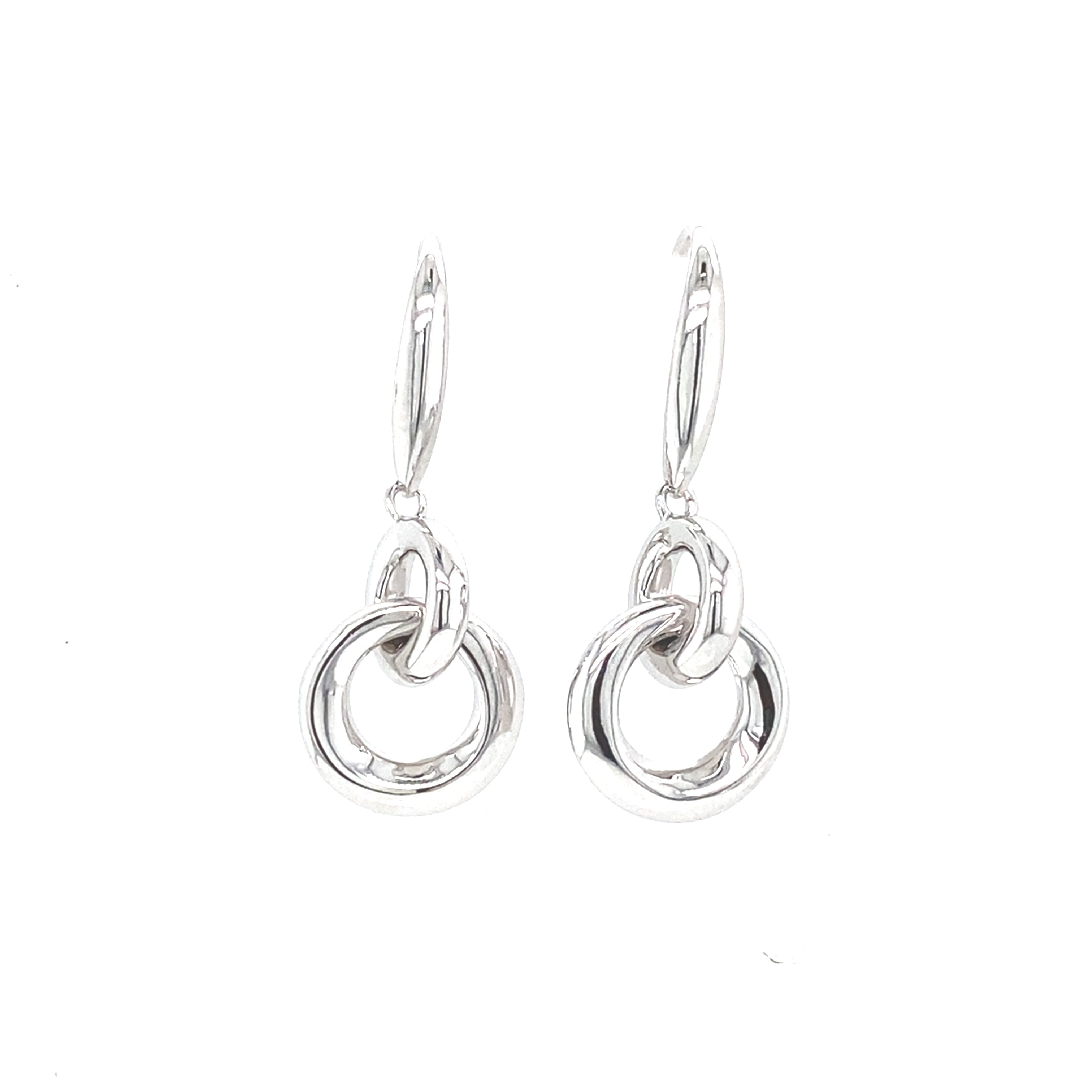Silver Double Circle Drop Earrings