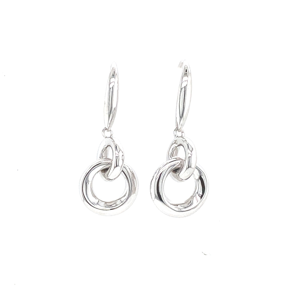 Silver Double Circle Drop Earrings