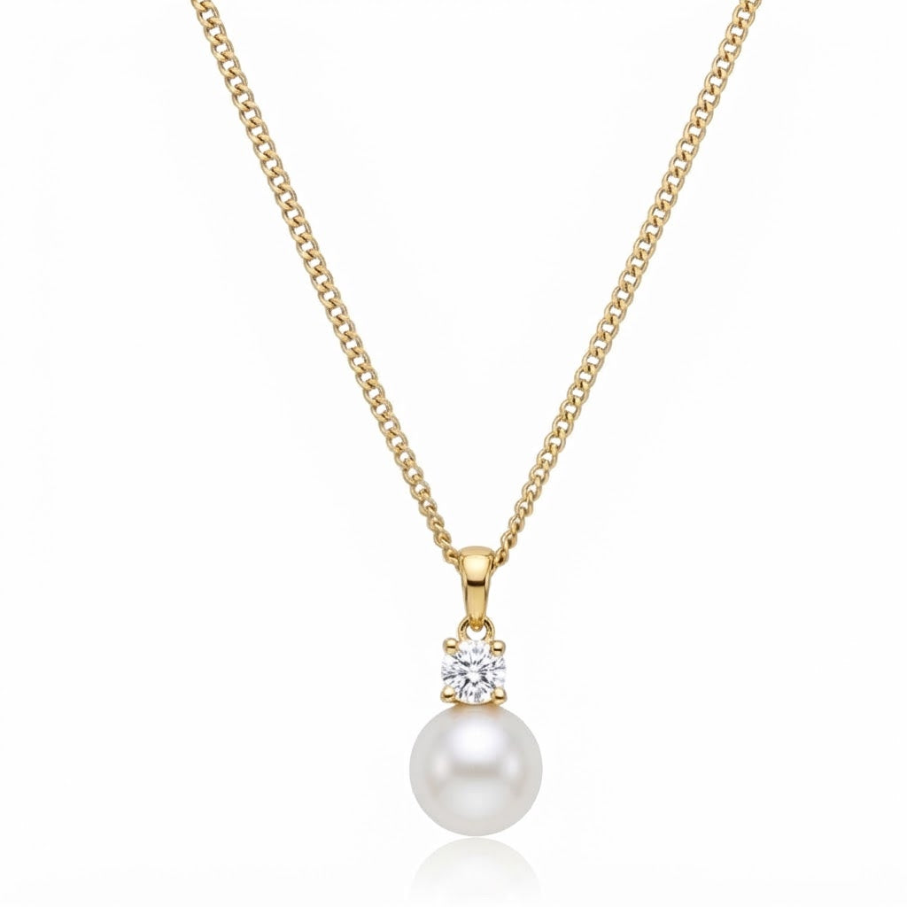 9 Carat Yellow Gold Pearl and Diamond Pendant