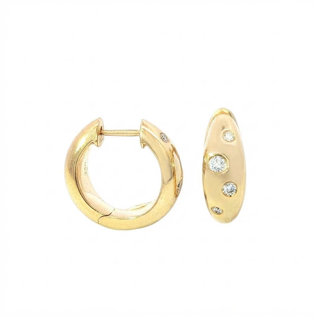 18 Carat Yellow Gold Flus Set Clip Hoops