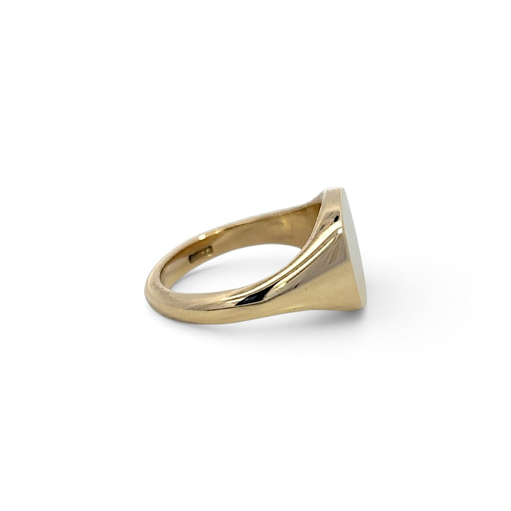Cushion Shape Heavy 9 Carat Yellow Gold Signet Ring  12 x 10 mm