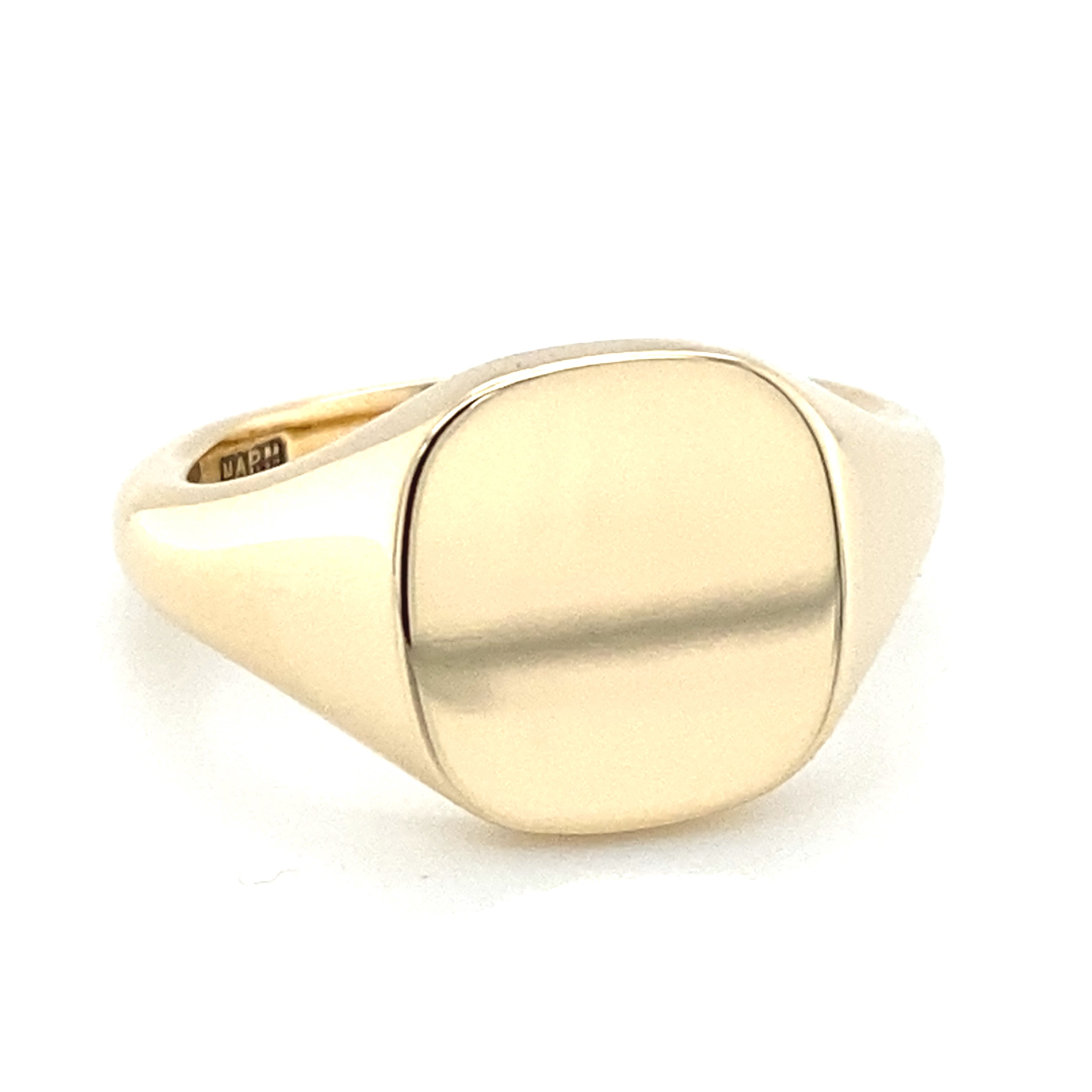 Cushion Shape Heavy 9 Carat Yellow Gold Signet Ring  12 x 10 mm