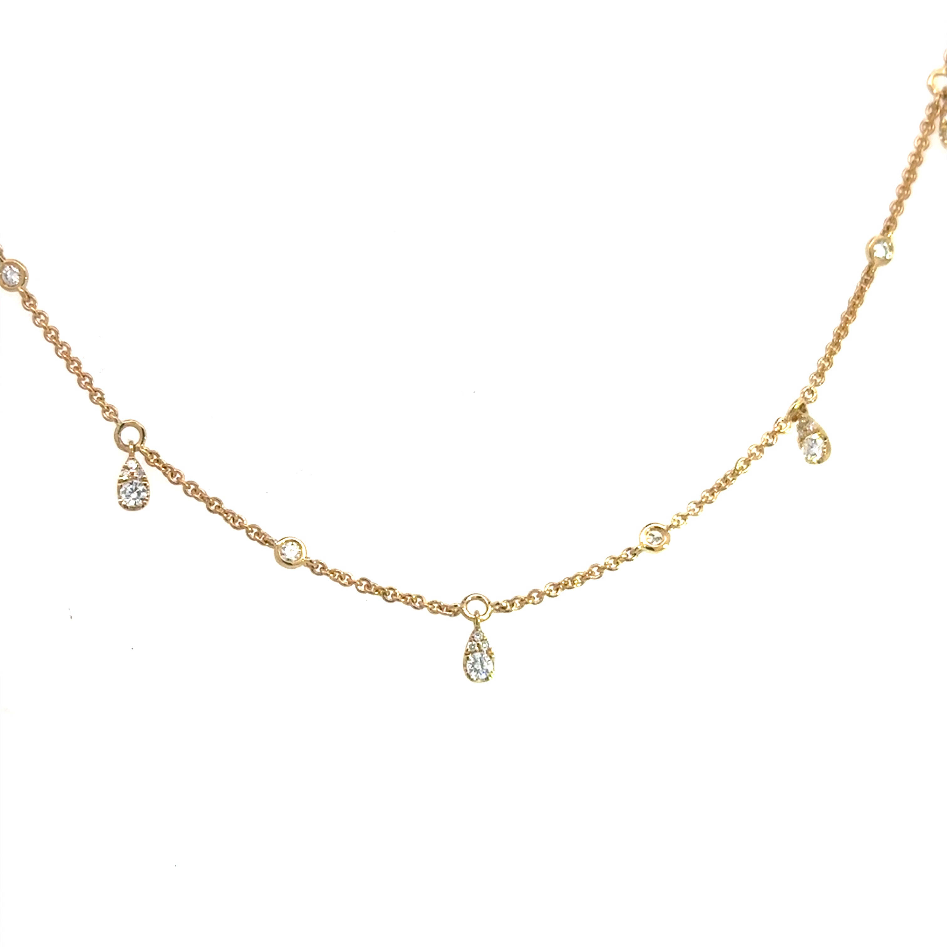 18 Carat Yellow Gold and Diamond Pear Fringe Necklet