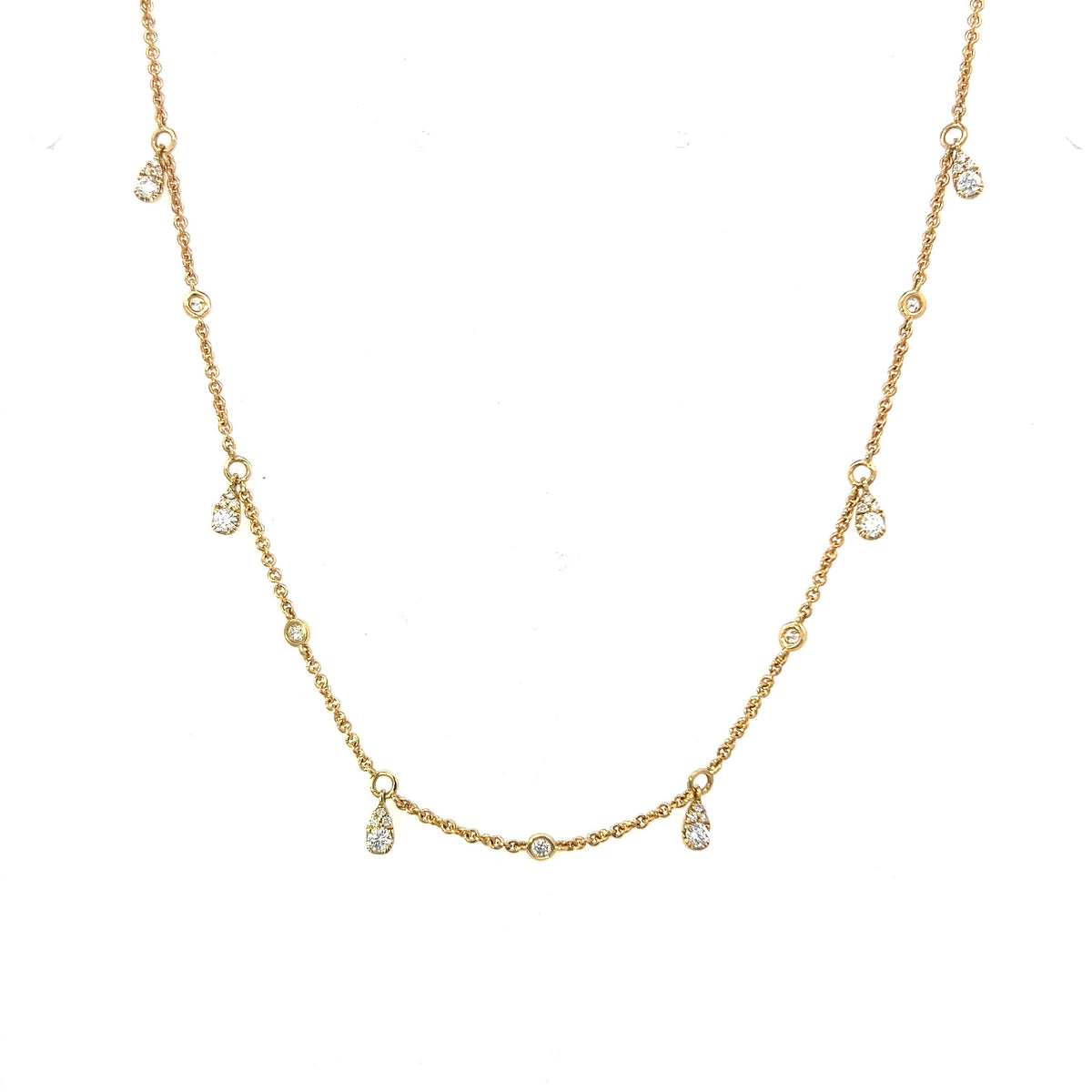 18 Carat Yellow Gold and Diamond Pear Fringe Necklet