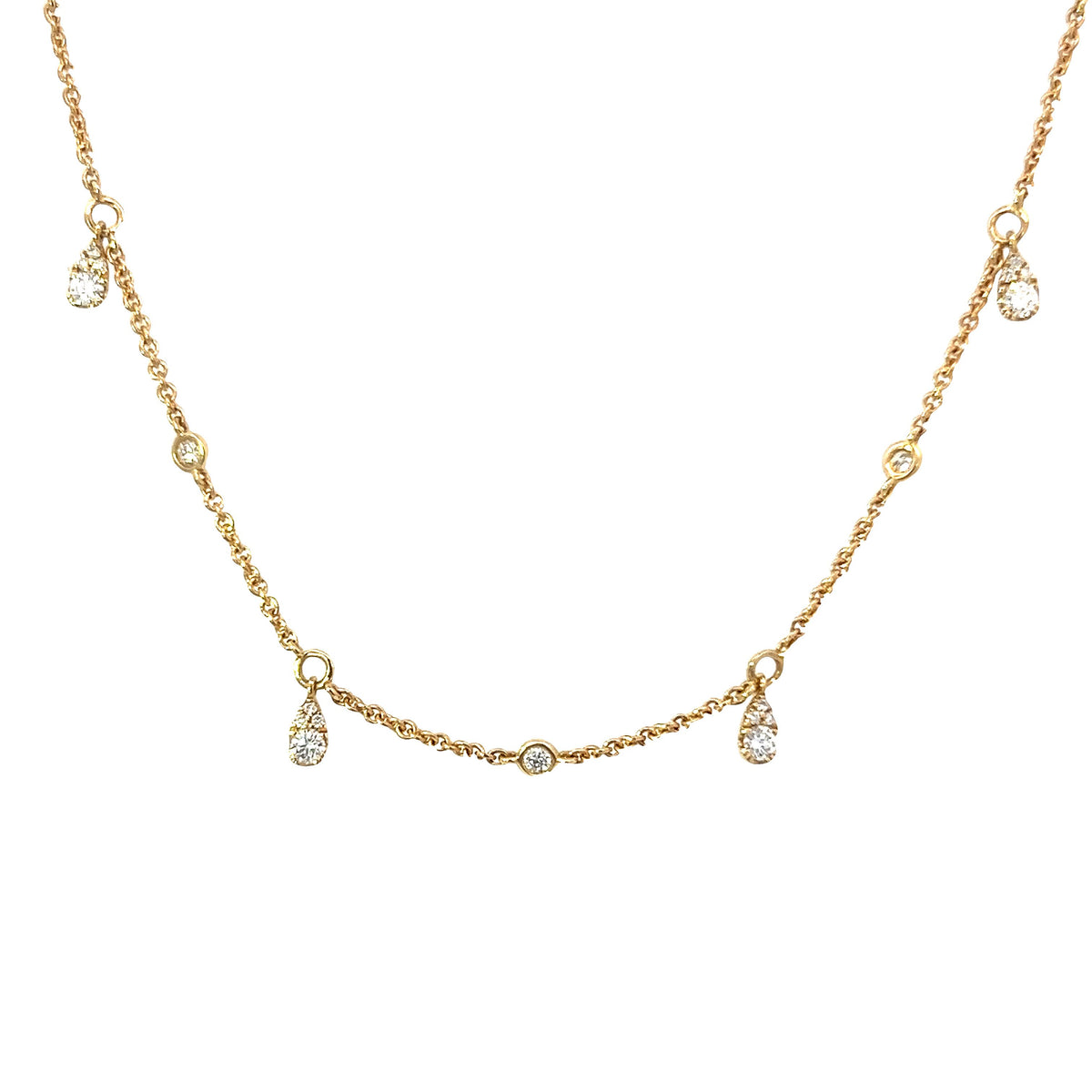 18 Carat Yellow Gold and Diamond Pear Fringe Necklet