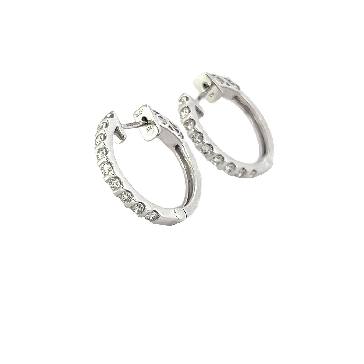 18 Carat White Gold and Diamond Bar Set Hinge Hoops - 0.54 Cts