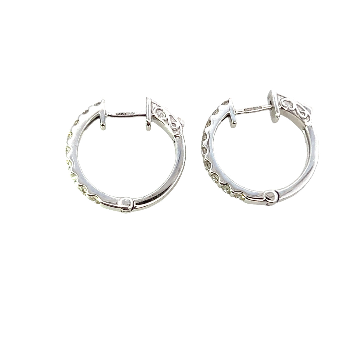18 Carat White Gold and Diamond Bar Set Hinge Hoops - 0.54 Cts