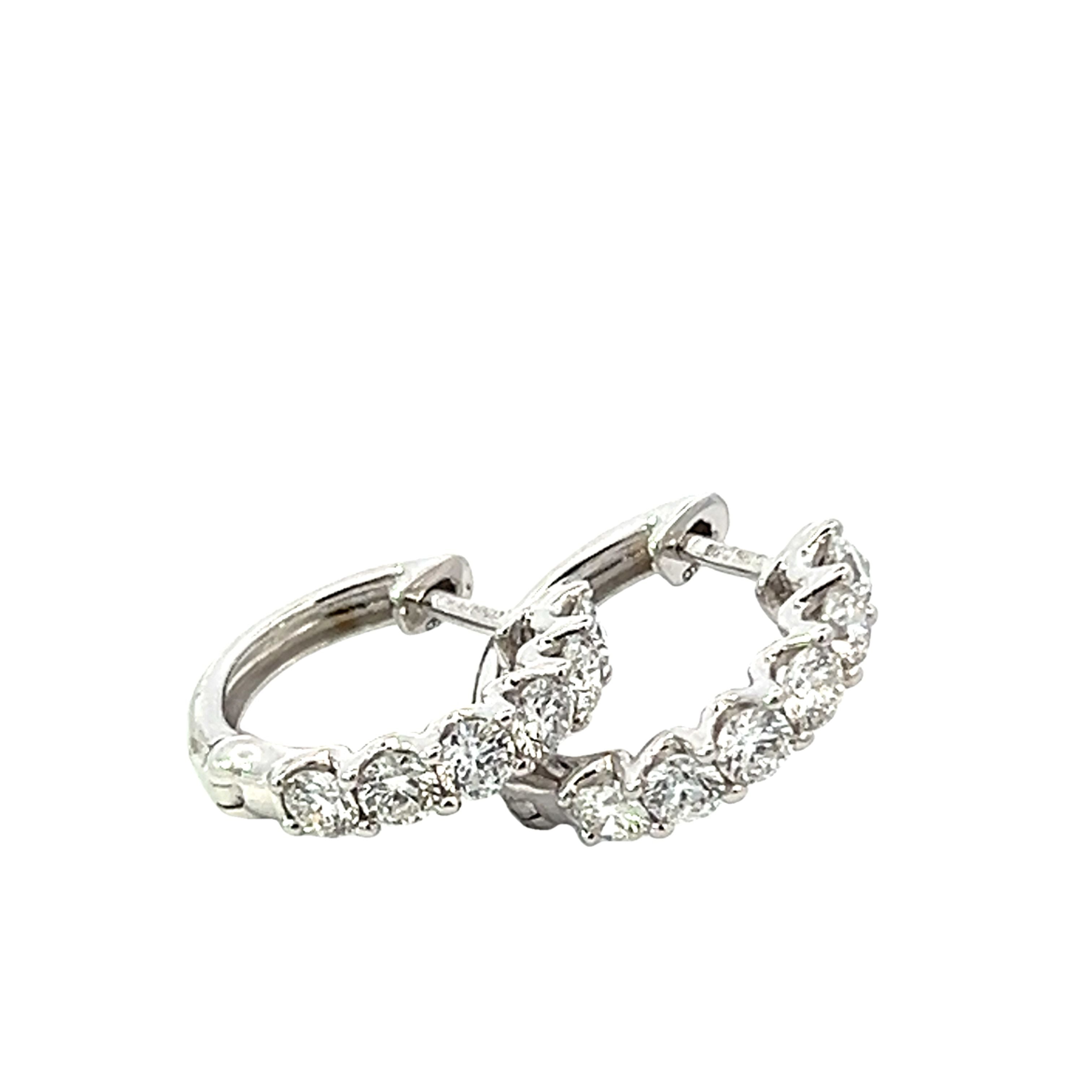 18 Carat White Gold Claw Set Hinge Hoops 1.00 Cts