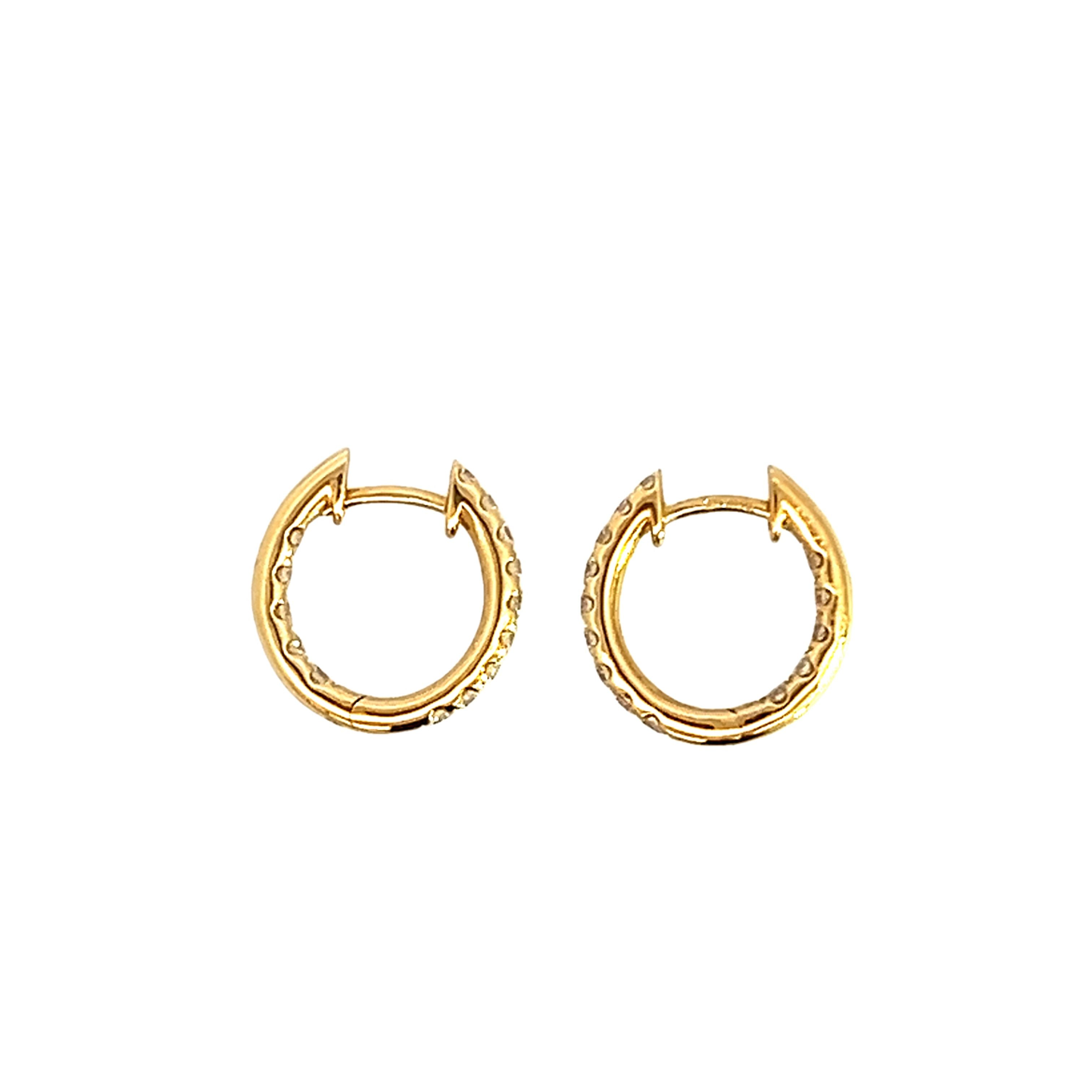 18 Carat Yellow Gold Diamond Hinge Inside Out Hoops 0.64 Cts GV