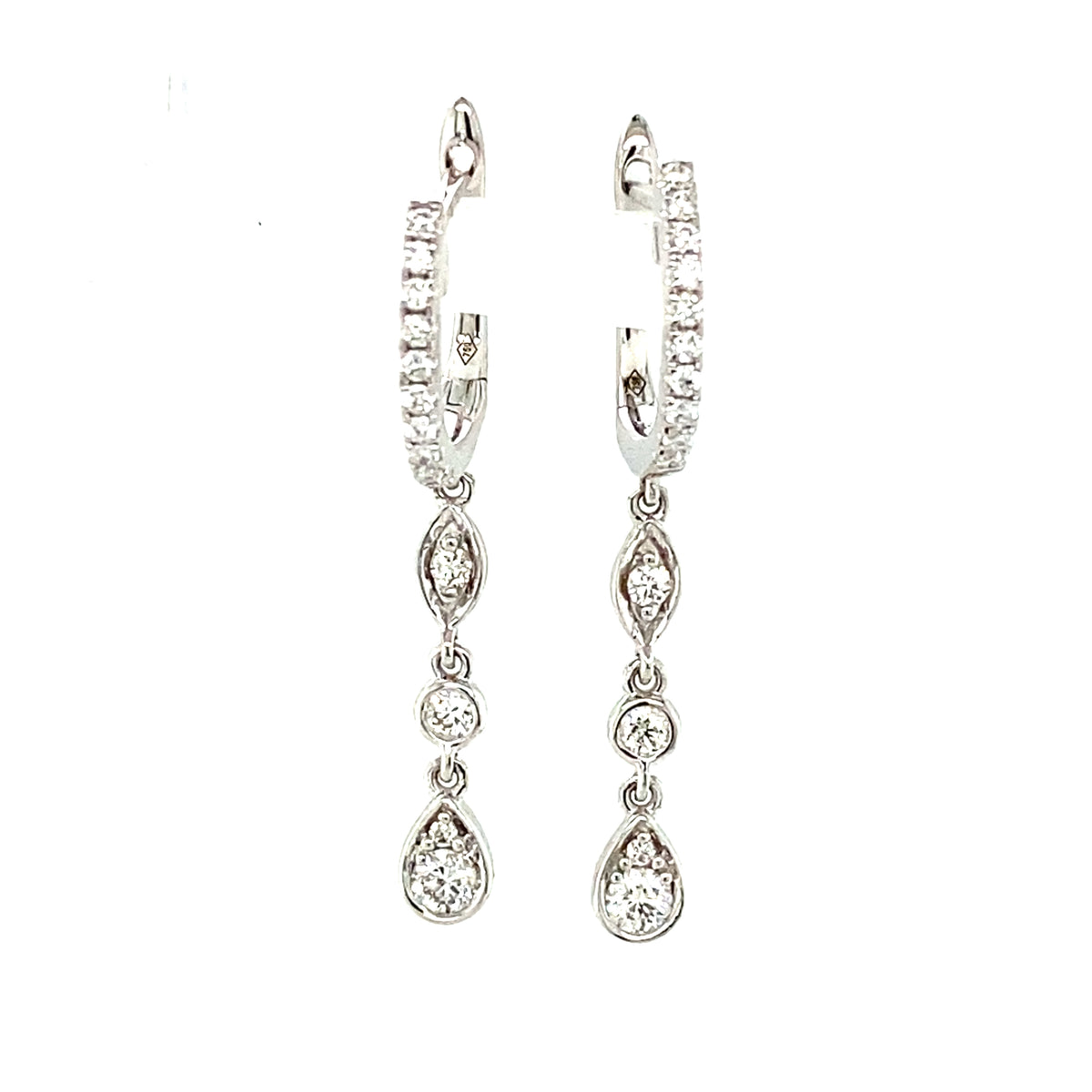 18 Carat White Gold and Diamond Hoops with Triple Drop