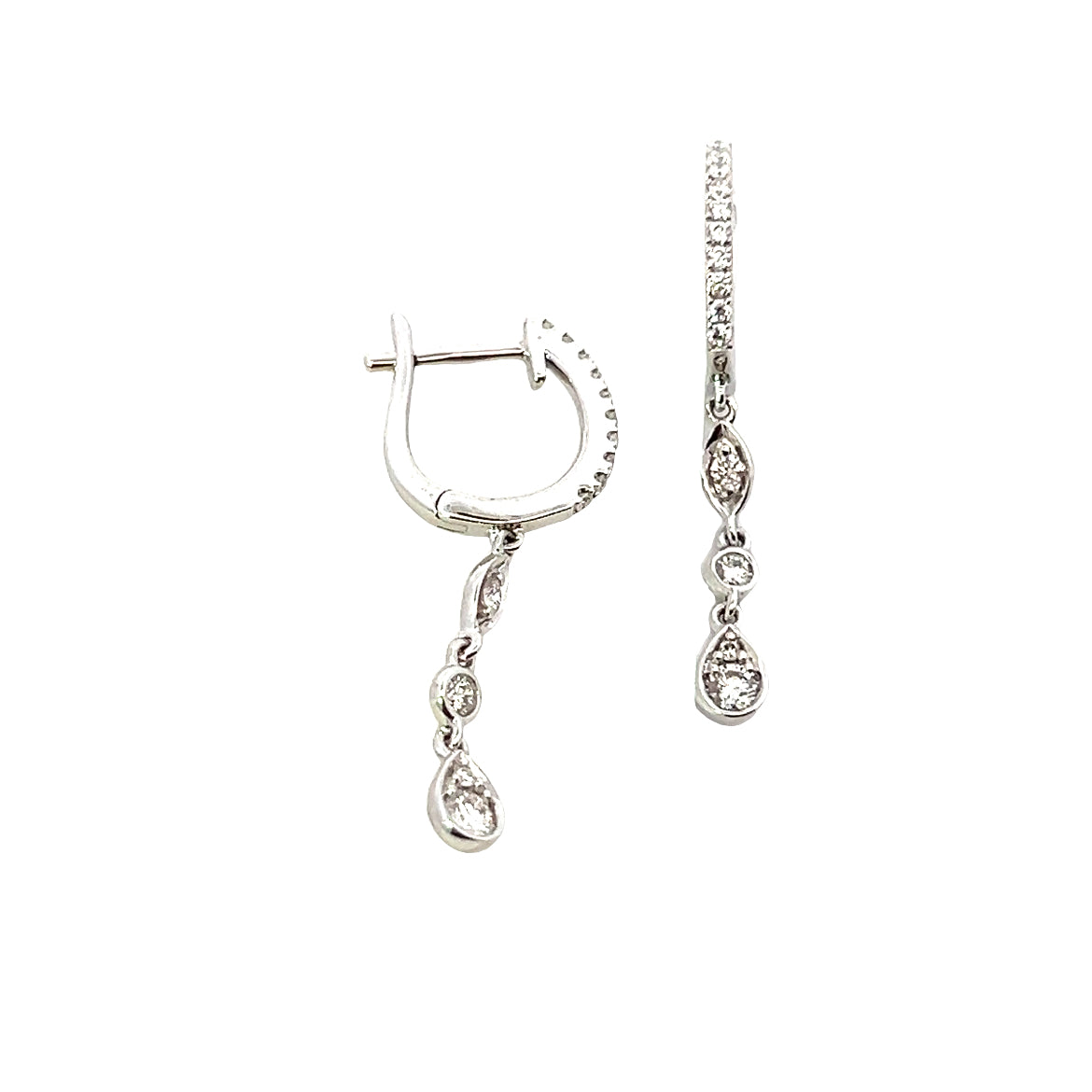 18 Carat White Gold and Diamond Hoops with Triple Drop