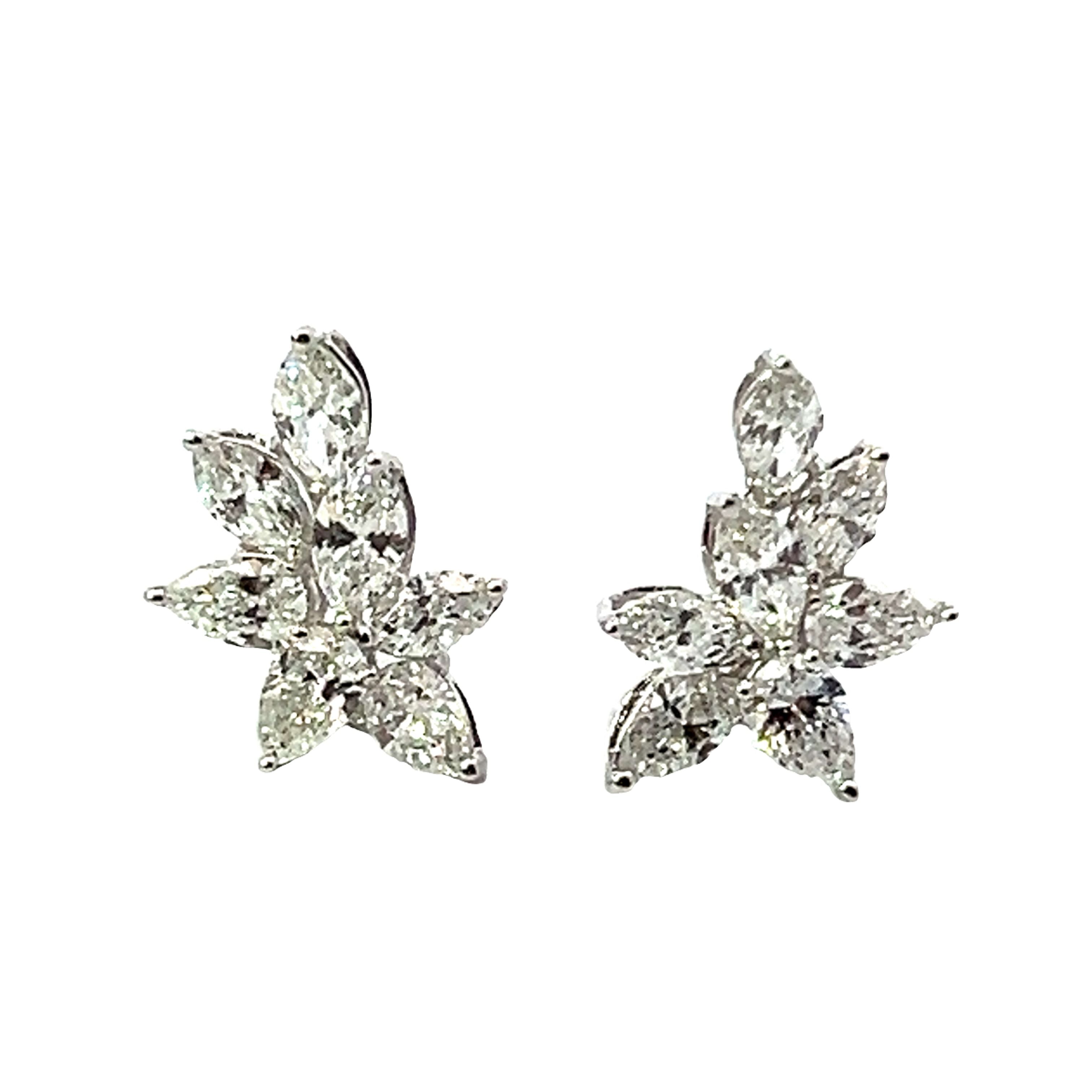 18 Carat White Gold and Diamond Leaf Studs