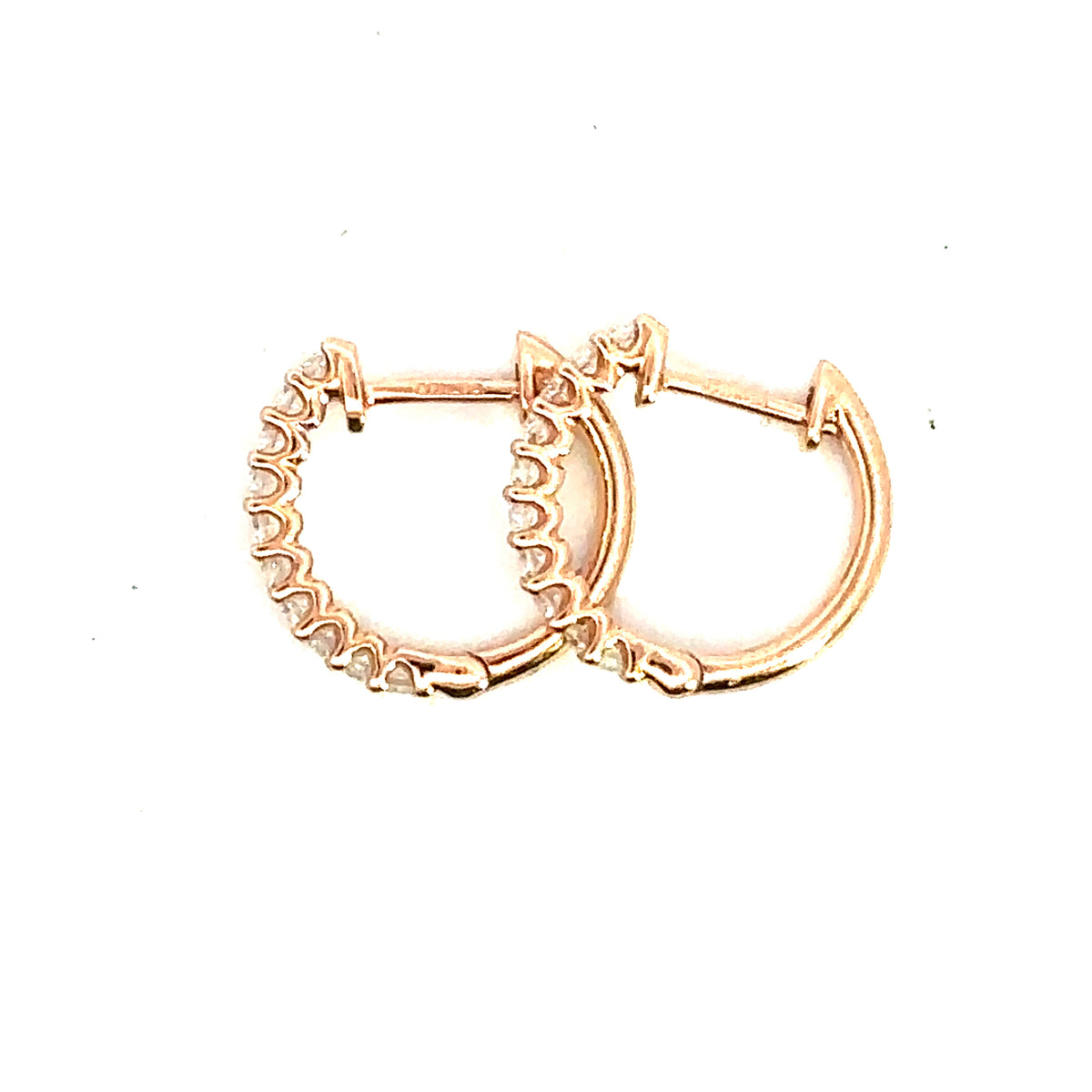 A Pair of Hinged Diamond Hoops in 18 Carat Rose Gold - 0.25 Cts