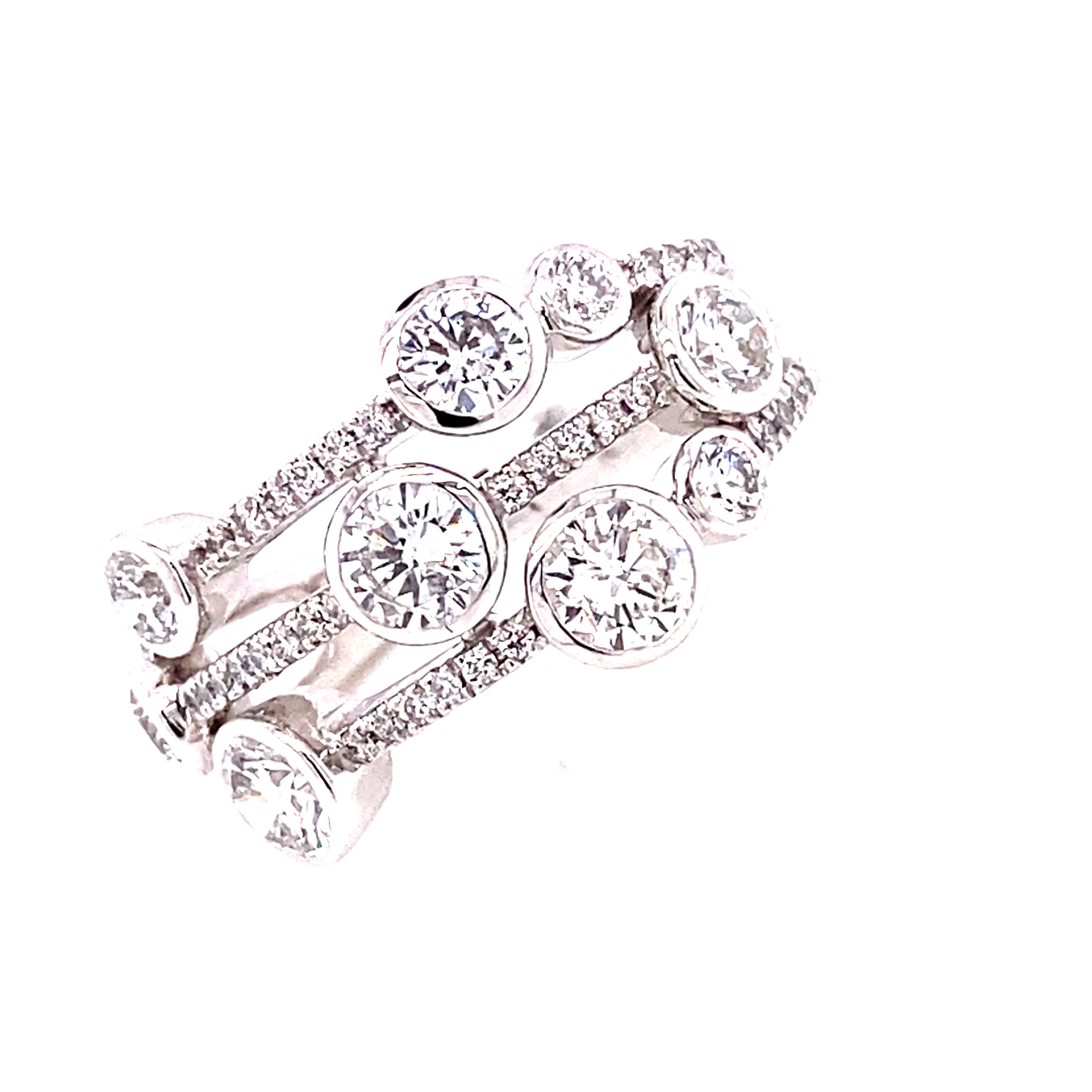 Platinum and Diamond 3 Row 'Bubbles' Ring - 1.90 Carats