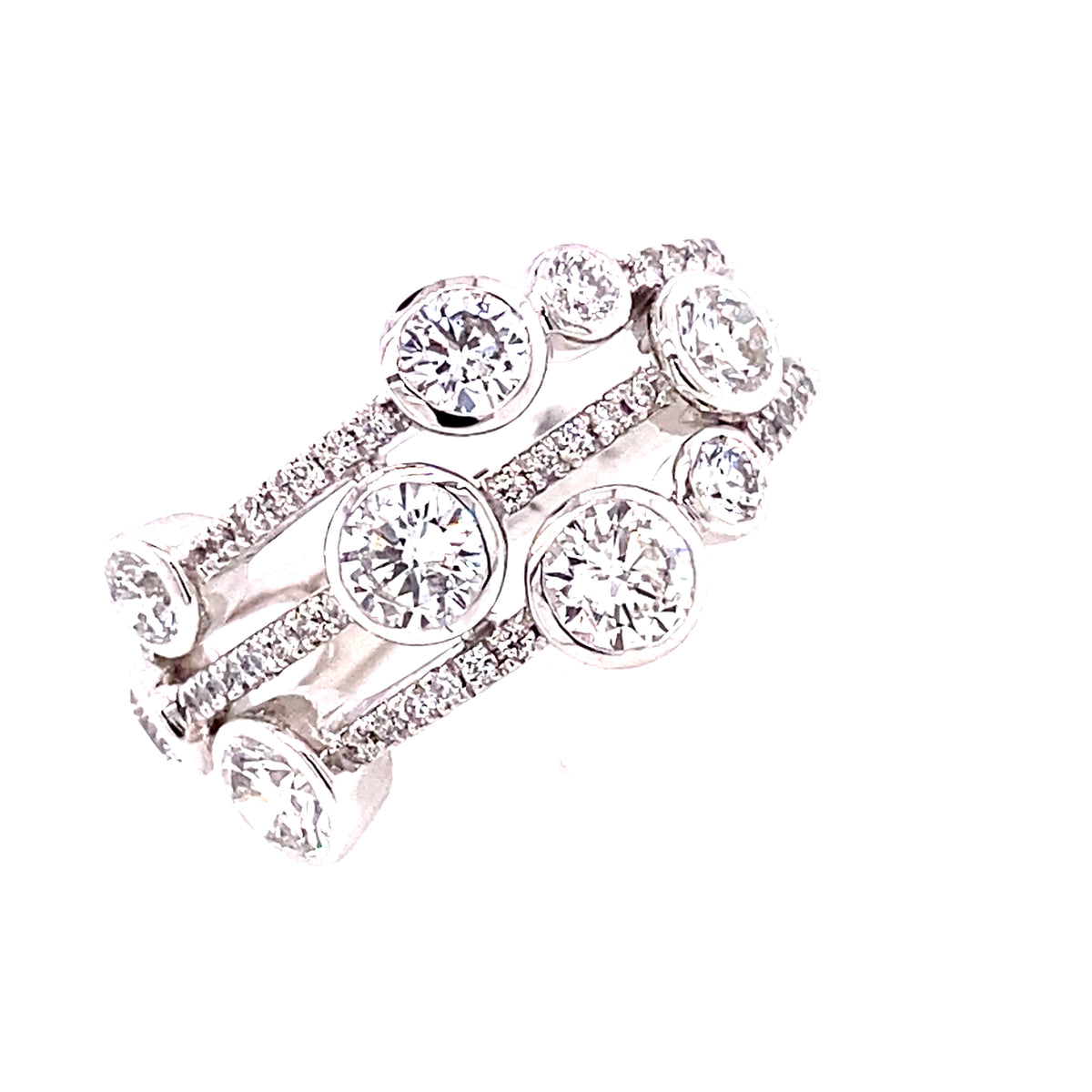 Platinum and Diamond 3 Row 'Bubbles' Ring - 1.90 Carats