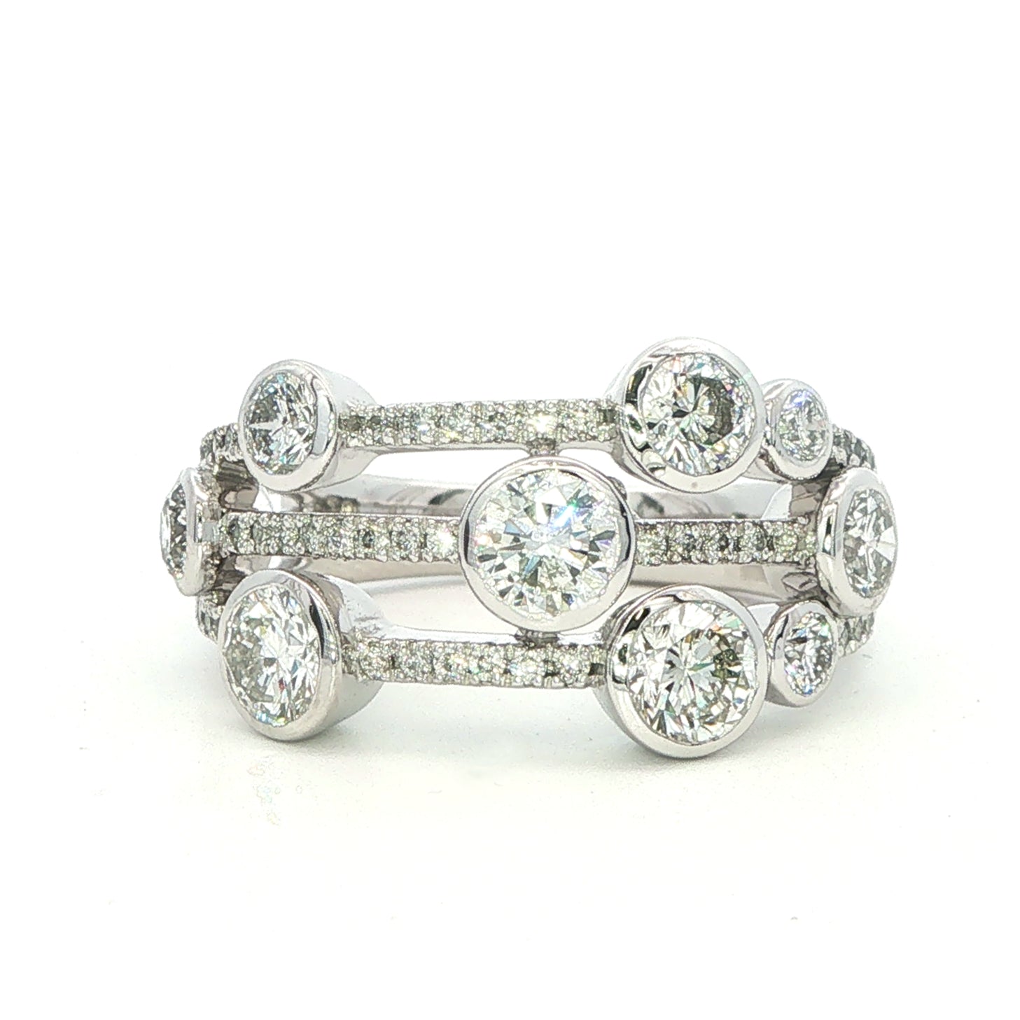 Platinum and Diamond 3 Row 'Bubbles' Ring - 1.90 Carats