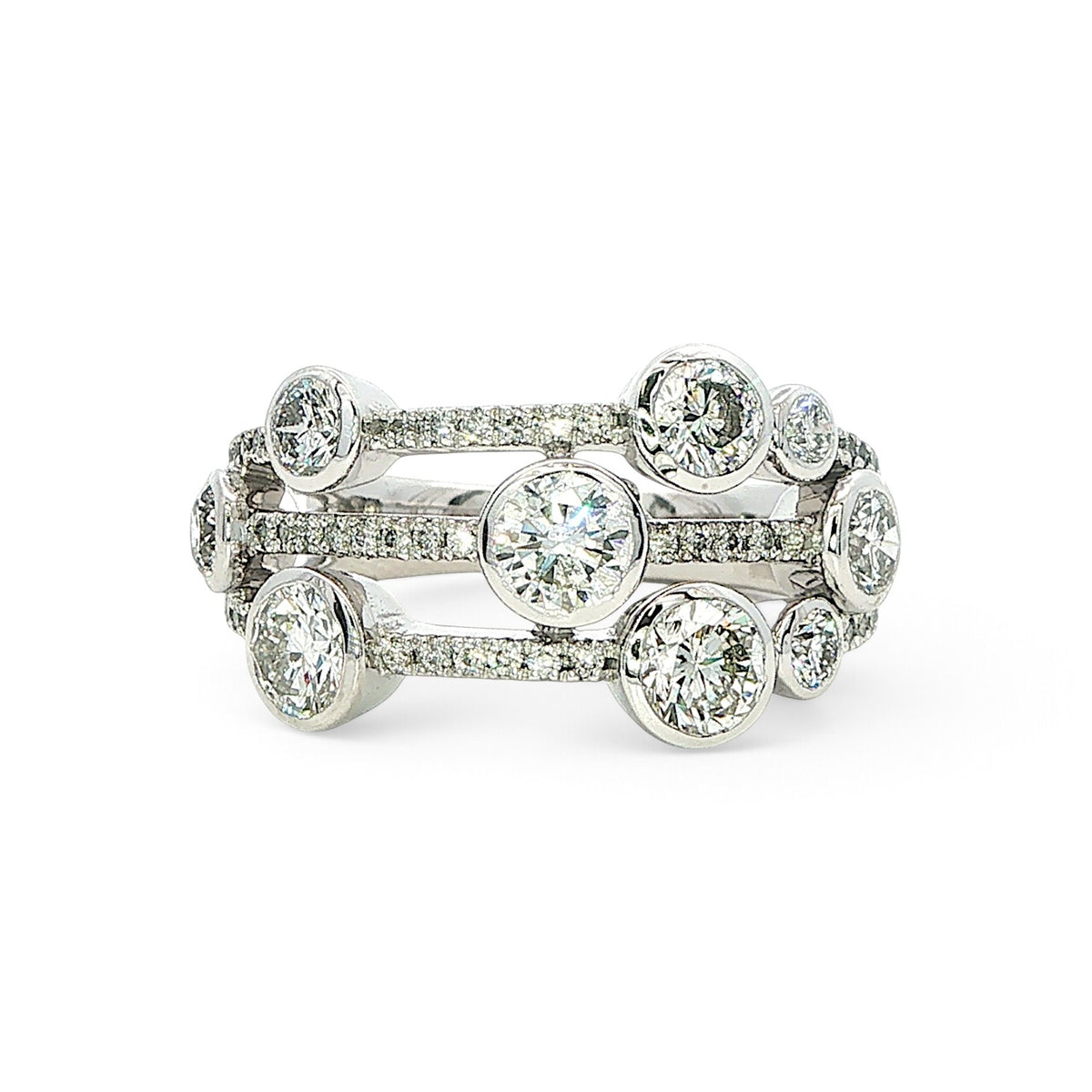 Platinum and Diamond 3 Row 'Bubbles' Ring - 1.90 Carats