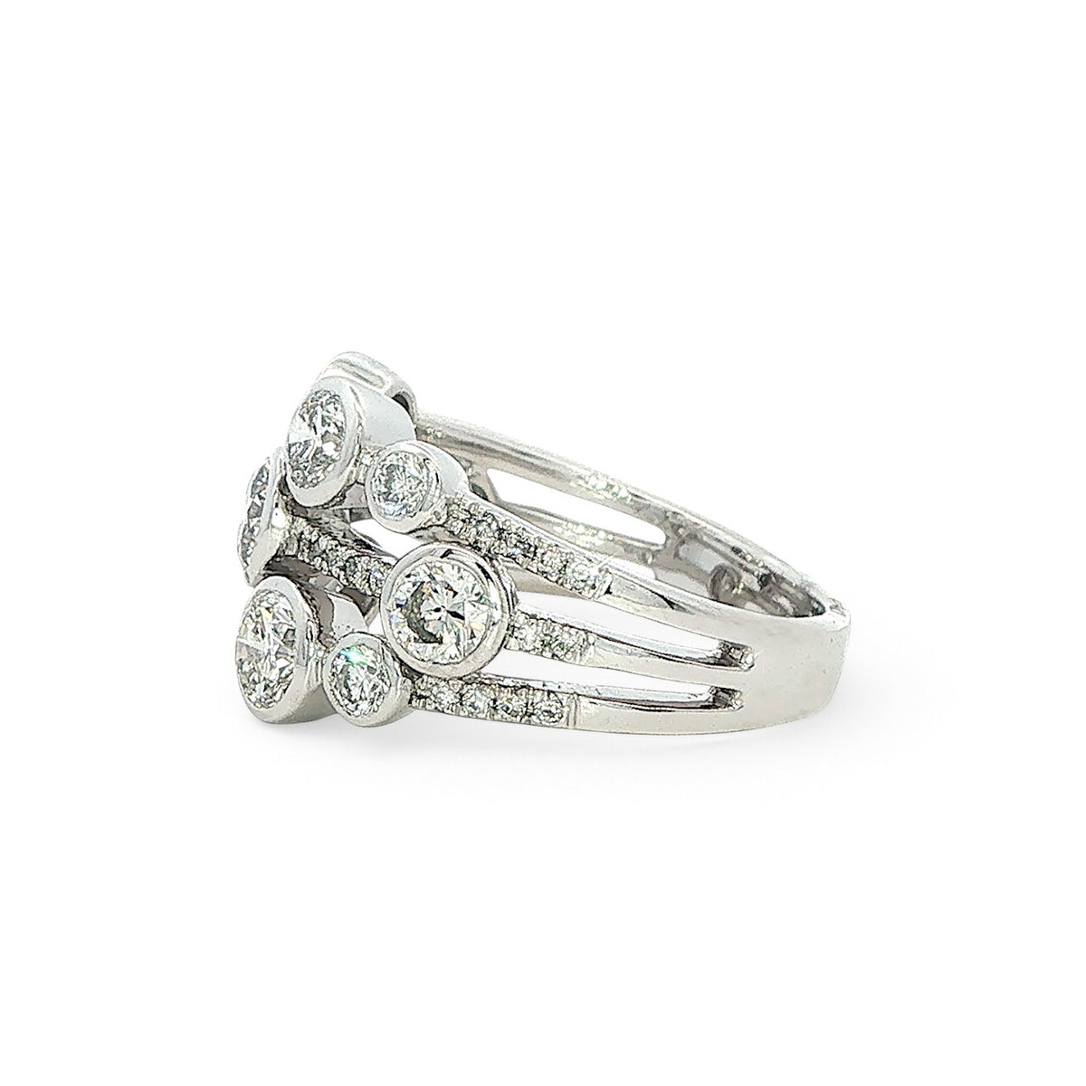 Platinum and Diamond 3 Row 'Bubbles' Ring - 1.90 Carats