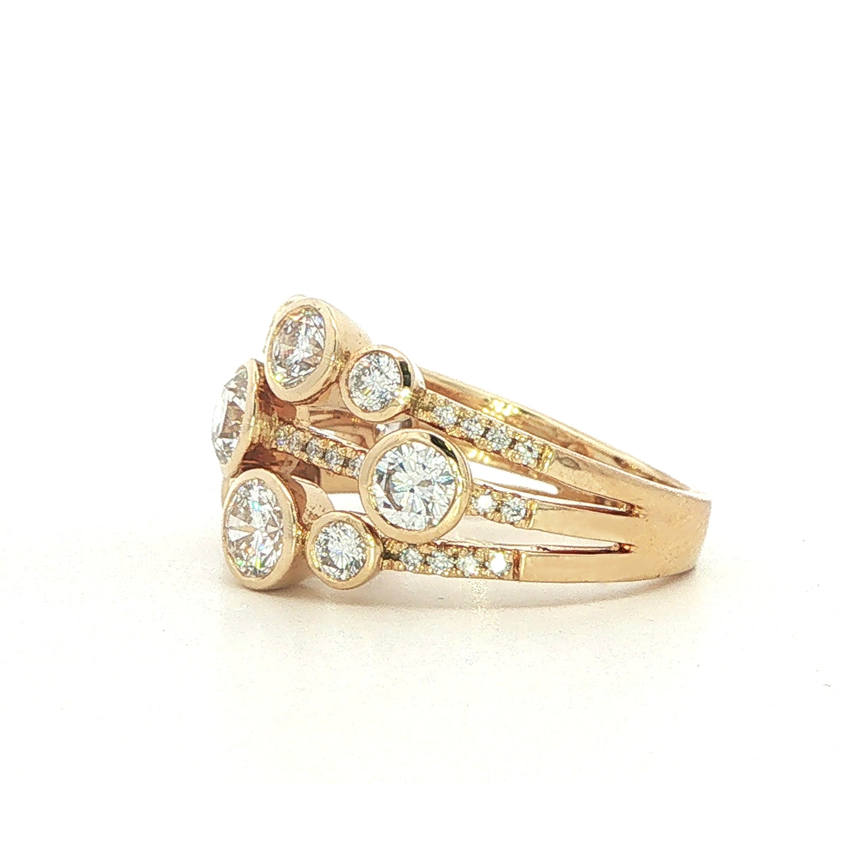 18 Carat Yellow Gold and Diamond 3 Row 'Bubbles' Ring - 1.90Cts
