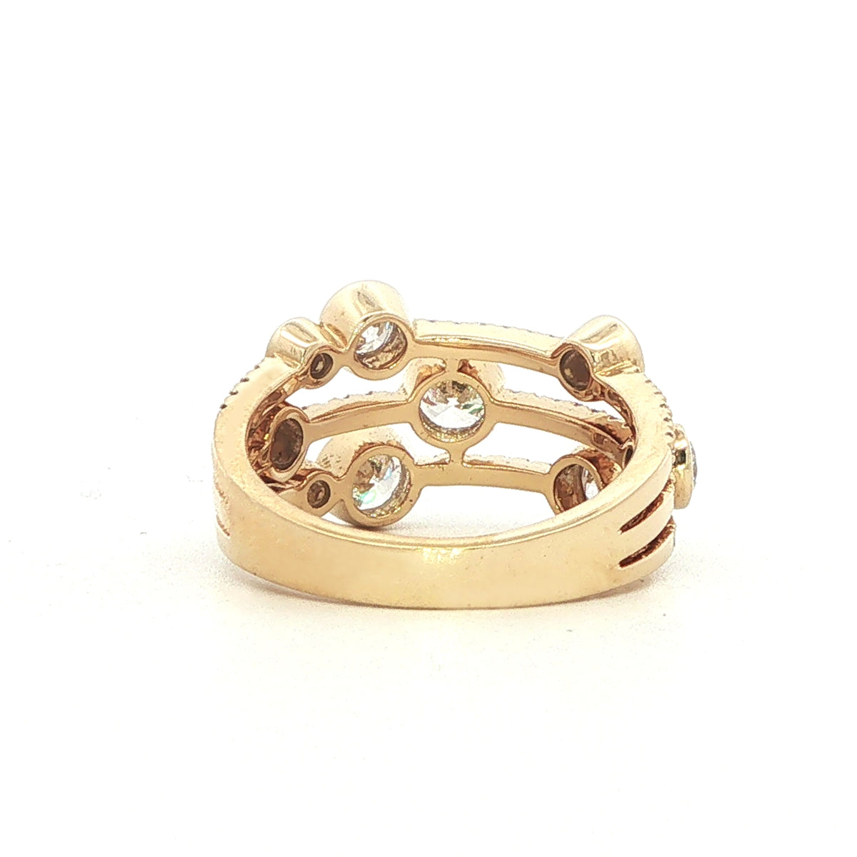 18 Carat Yellow Gold and Diamond 3 Row 'Bubbles' Ring - 1.90Cts