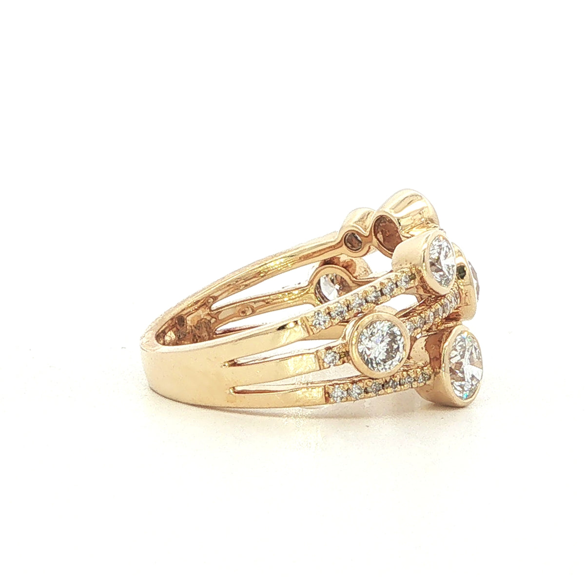 18 Carat Yellow Gold and Diamond 3 Row 'Bubbles' Ring - 1.90Cts