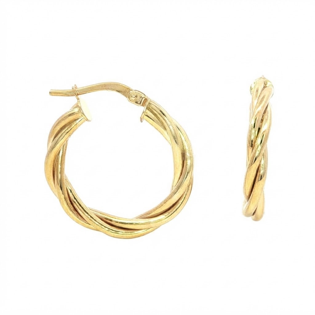 9 Carat Yellow Gold Twist Hoops 15mm