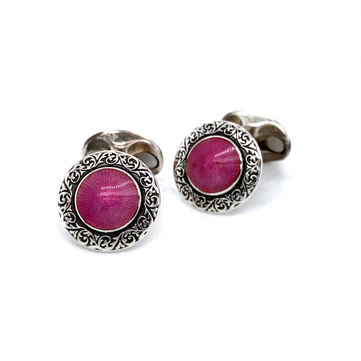 Sterling Silver and Pink Enamel Cufflnks