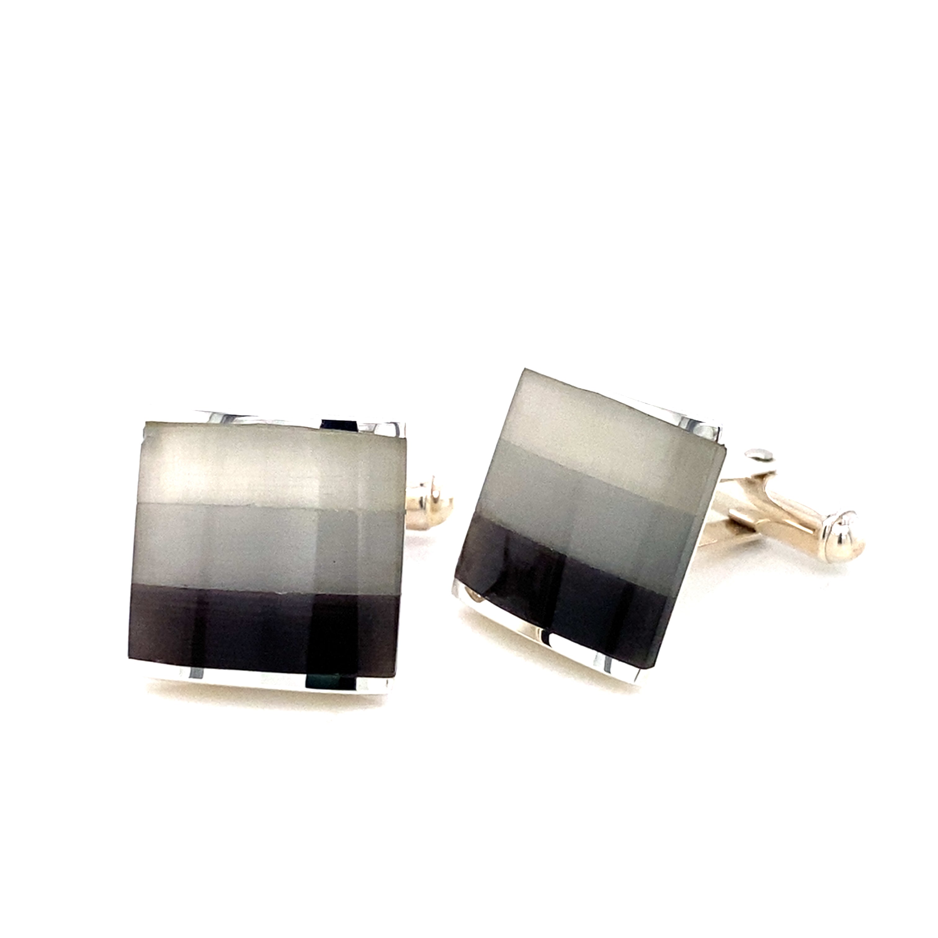 Square Cufflinks with Grey Stripes of Mother of Pearl