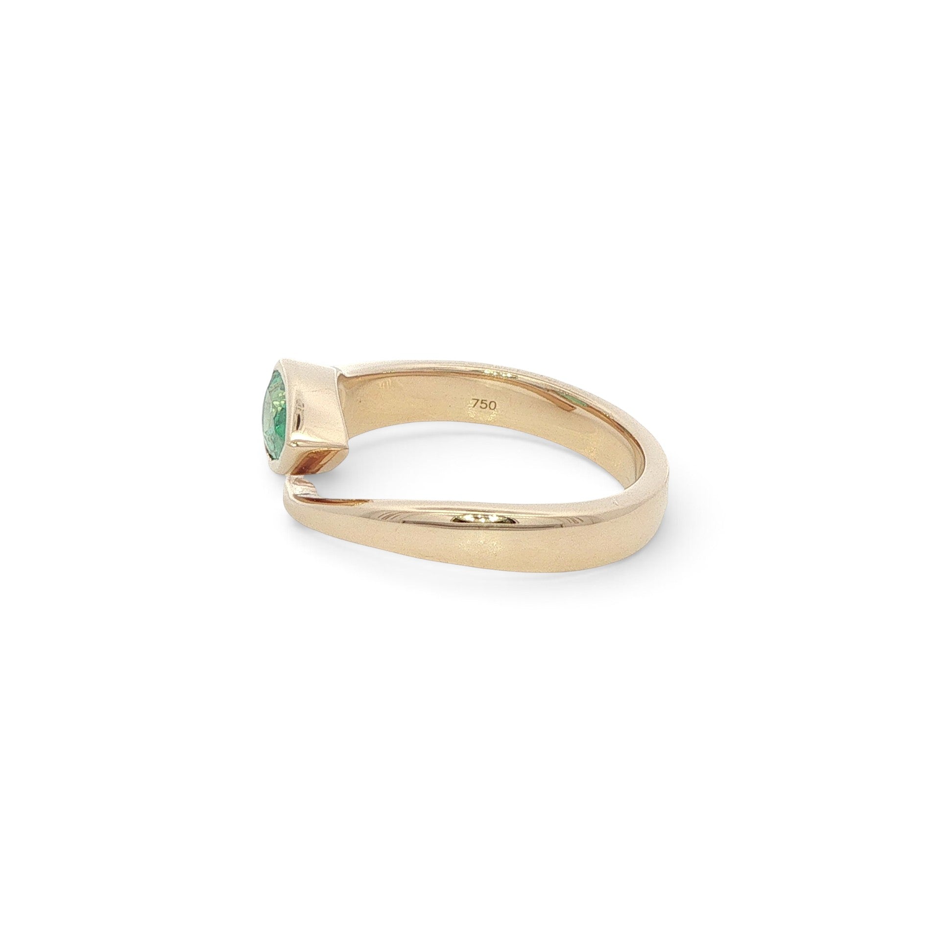 18 Carat Yellow Gold and Brazilian Emerald Pear Shape Cross Over Ring