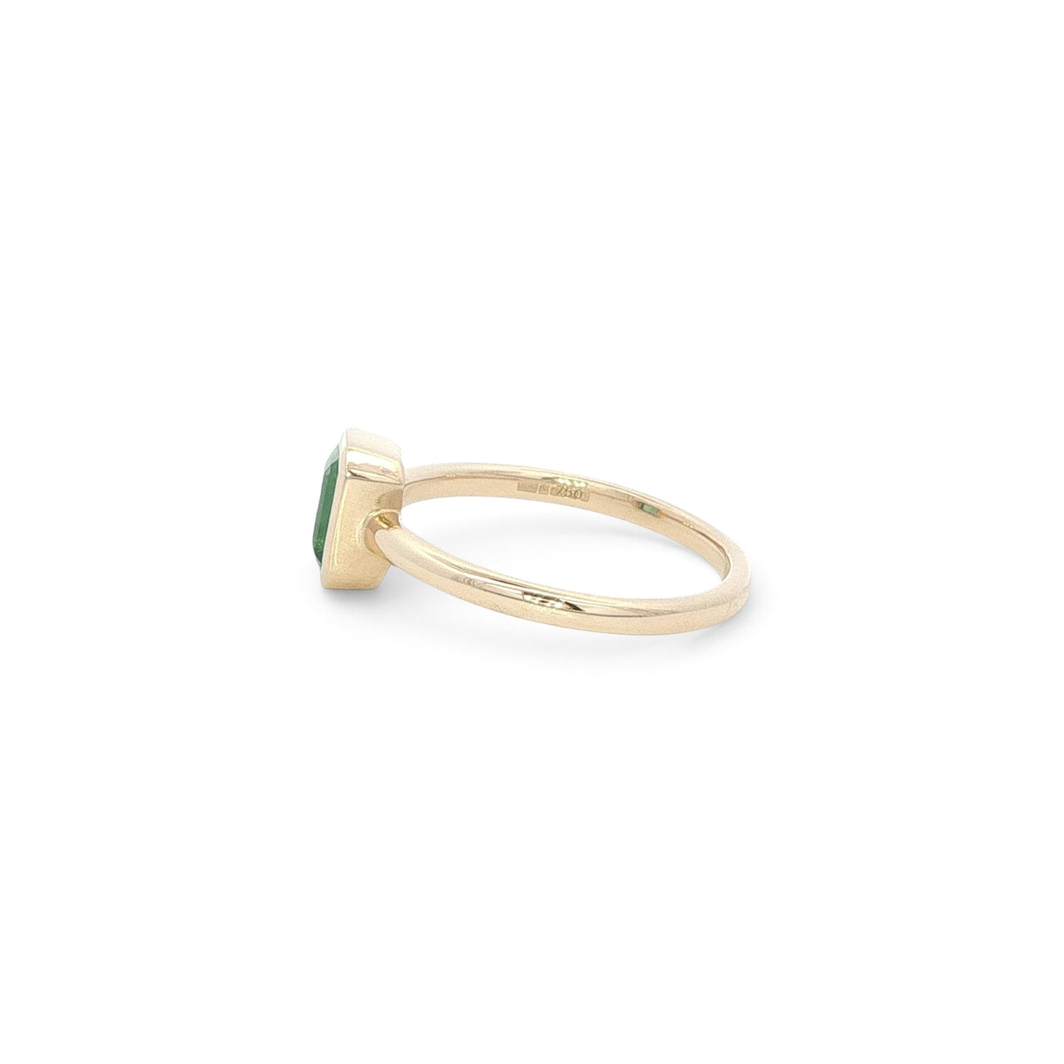 18 Carat Yellow Gold and Brazilian Emerald Cut Rub Over setting Emerald Ring 0.70 Cts