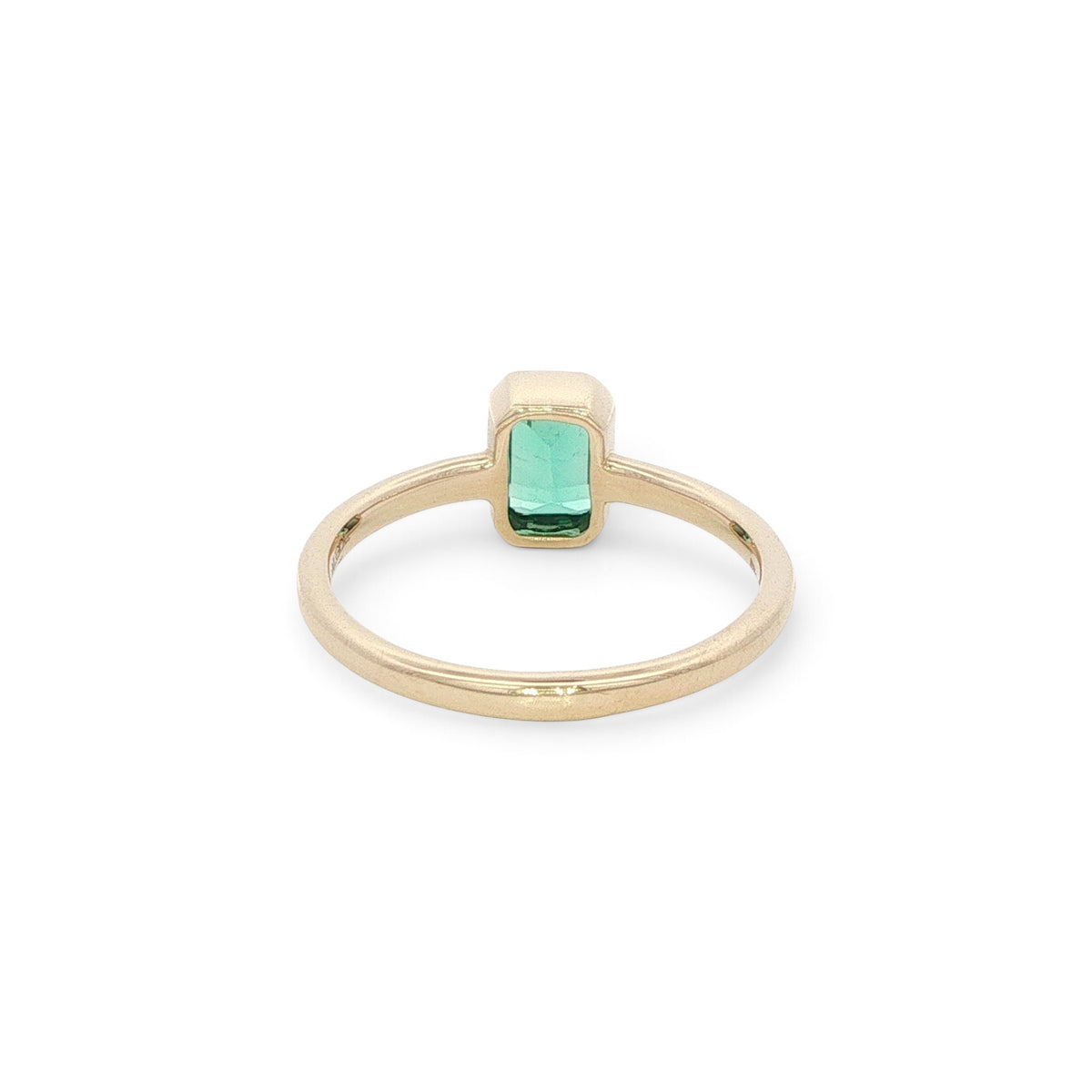 18 Carat Yellow Gold and Brazilian Emerald Cut Rub Over setting Emerald Ring 0.70 Cts
