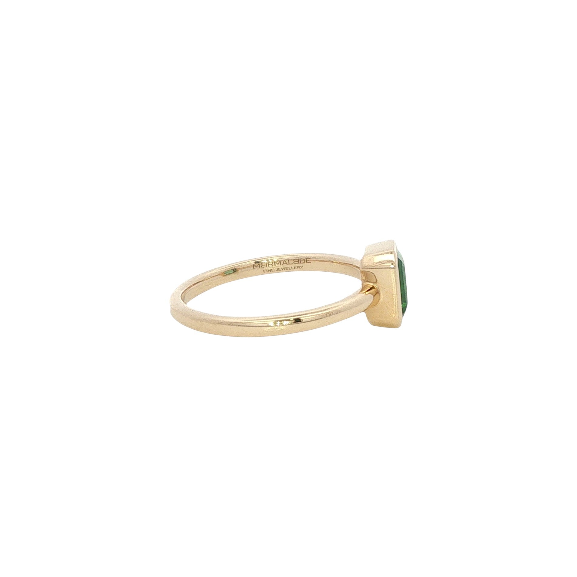 18 Carat Yellow Gold and Brazilian Emerald Cut Rub Over setting Emerald Ring 0.70 Cts