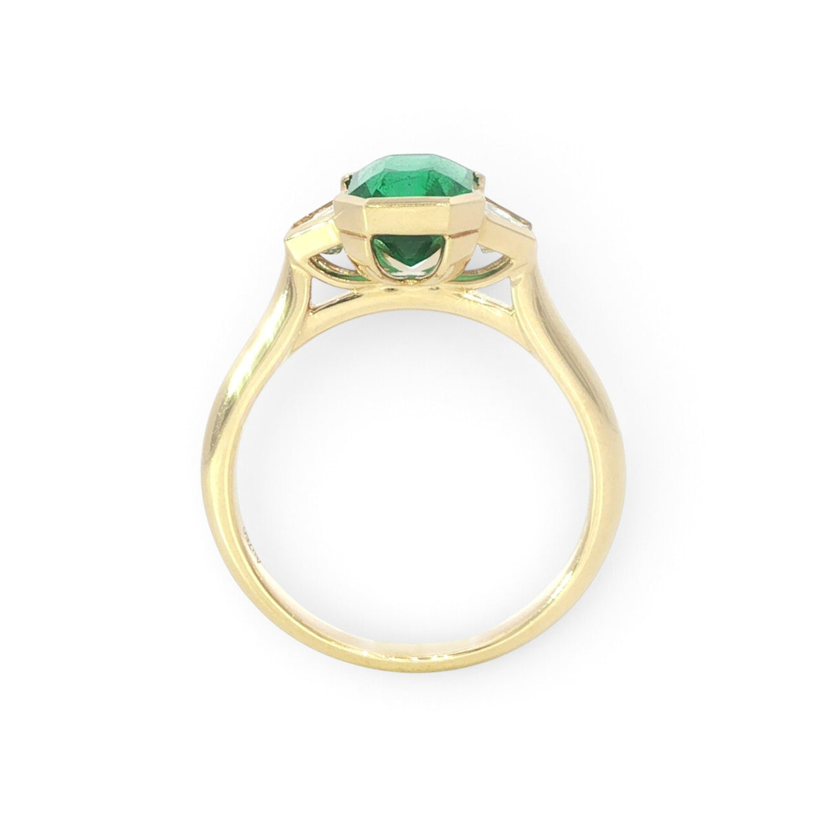 18 Carat Yellow Gold Emerald and Diamond Trilogy Ring